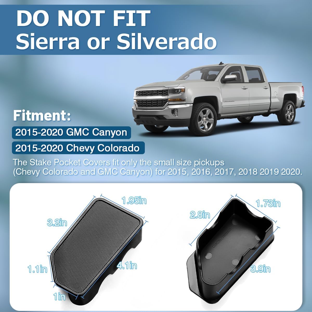 Shademax Stake Pocket Covers Custom Fit for 2015-2022 GMC Canyon/Chevy Colorado Truck Bed Rail Hole Plugs Stake Pocket Caps Cover Accessories (Set of 2)