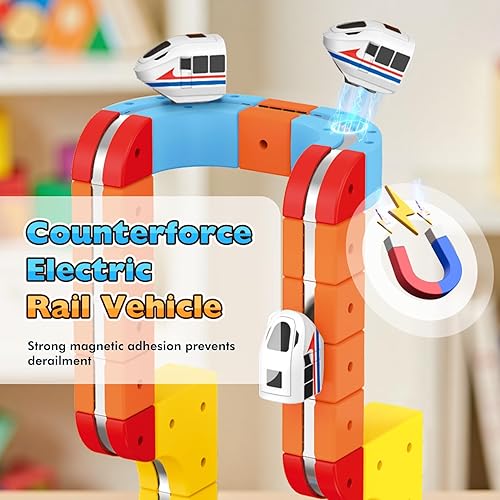 Miniatura 2 de Juego de tren eléctrico para niños: 80 piezas 3D mágicas flexibles pistas de carreras con tren de coche antigravedad, regalos de cumpleaños
