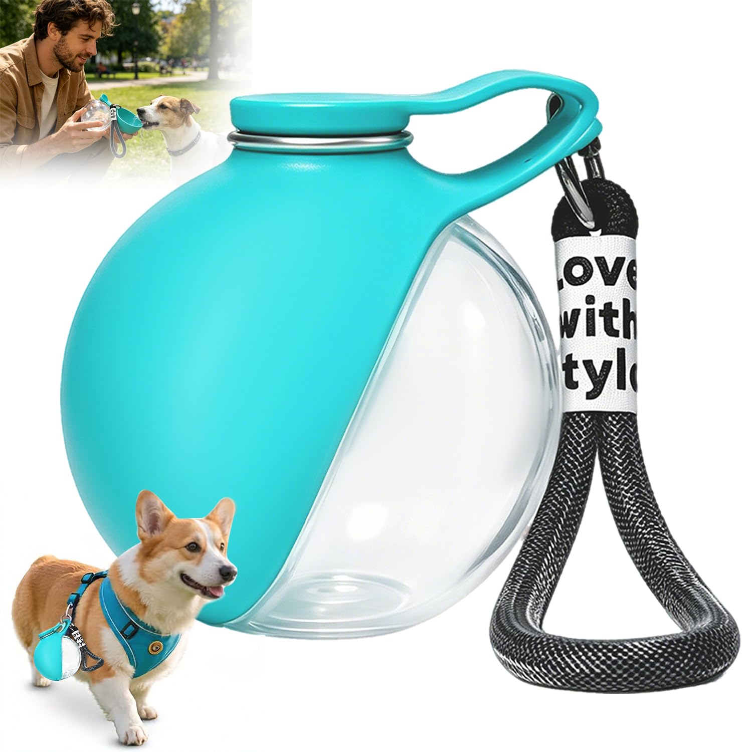 Botella de Agua para Perro, 2 en 1 para- Perros pequeños Botella de Agua con Cuenco Plegable de Silicona, Bebedero Portátil para Perros, Botella Perro para Pasear, Viajar y Acampar