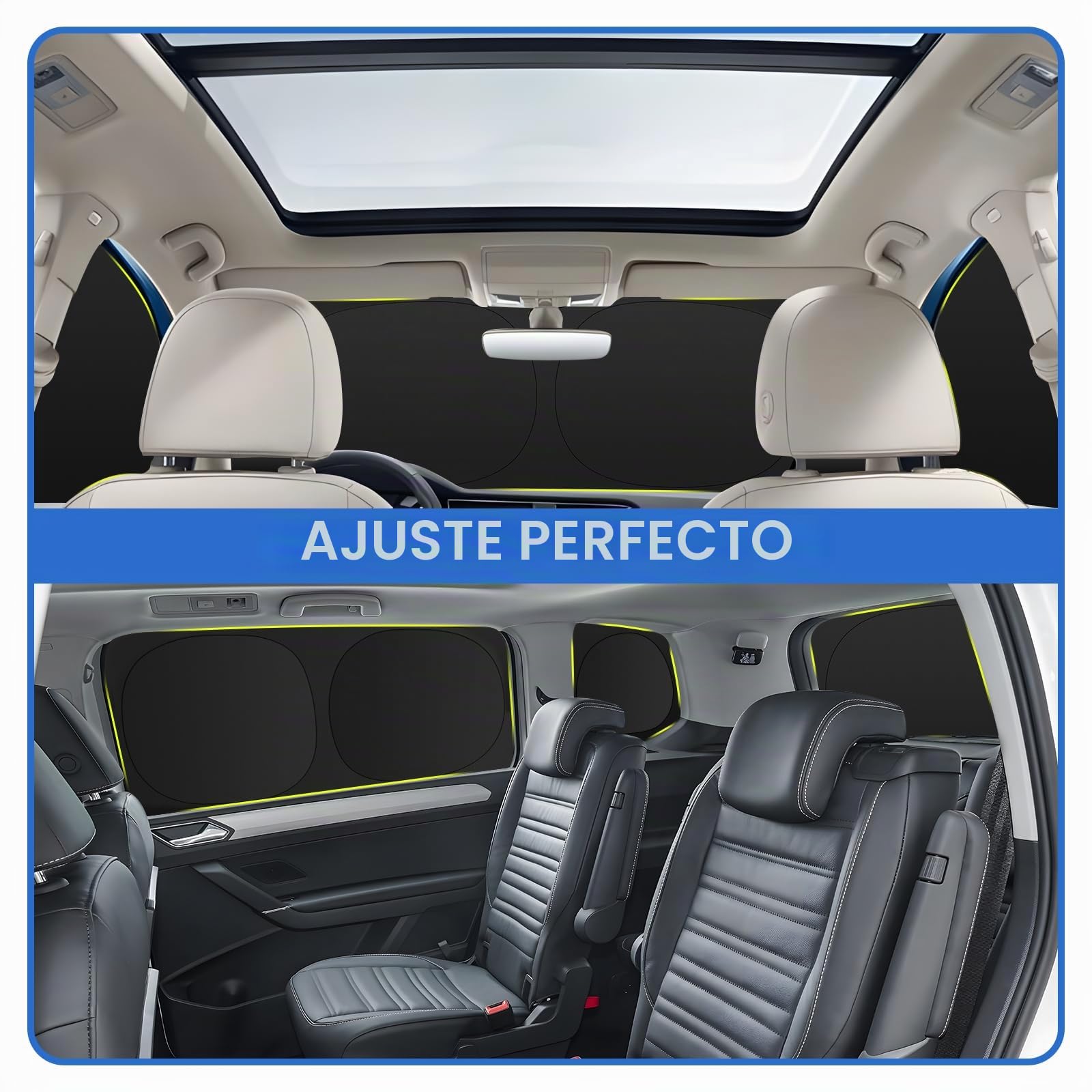 ZATOOTO Parasol Coche para Skoda Kodiaq 2017-2023, Cortinas Coche para Parabrisas, Ventanas Laterales y Ventana Trasera, Juego Completo Protector Solar Aislamiento Térmico y Protección de Privacidad