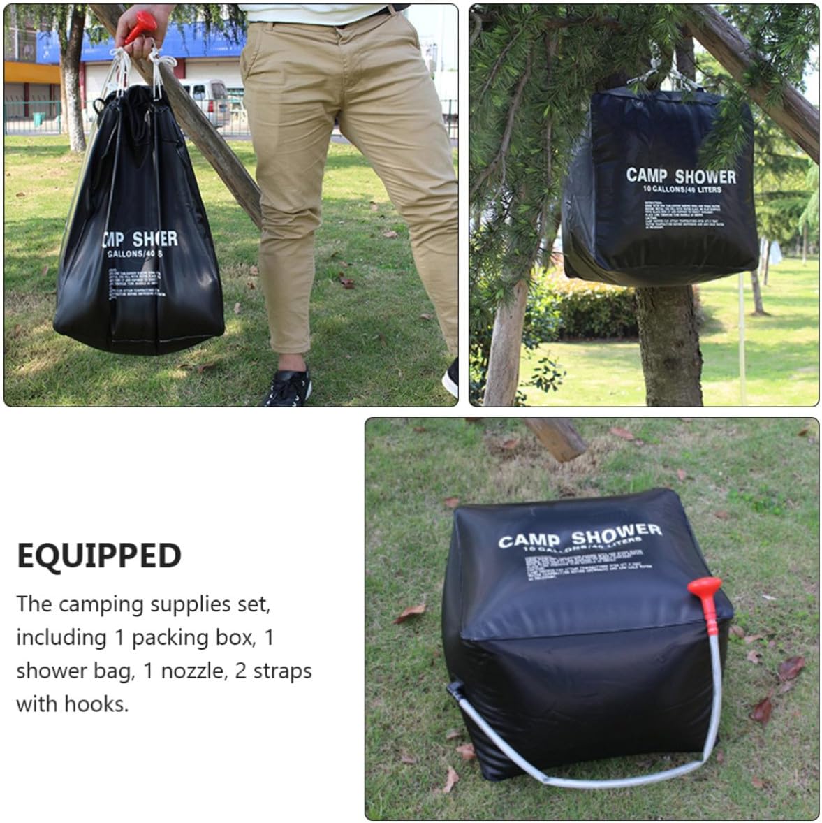 40l Solar Shower Bag for Camping and Hiking, Portable PVC Outdoor Bath Bag with Strap, Nozzle, and Packing Box, for Travelling and Outdoor Shower