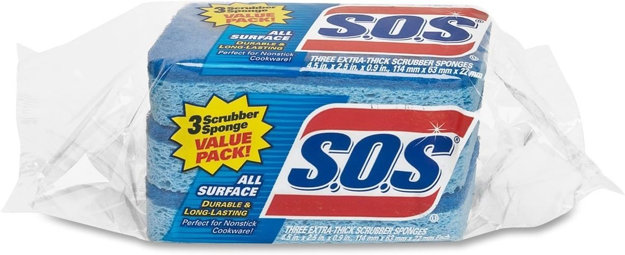 S.O.S. All Surface Scrubbing Sponge, 3 x 5 1/4, 1" Thick, 3 Sponges/Pack (COX91028CT) Category: Sponges