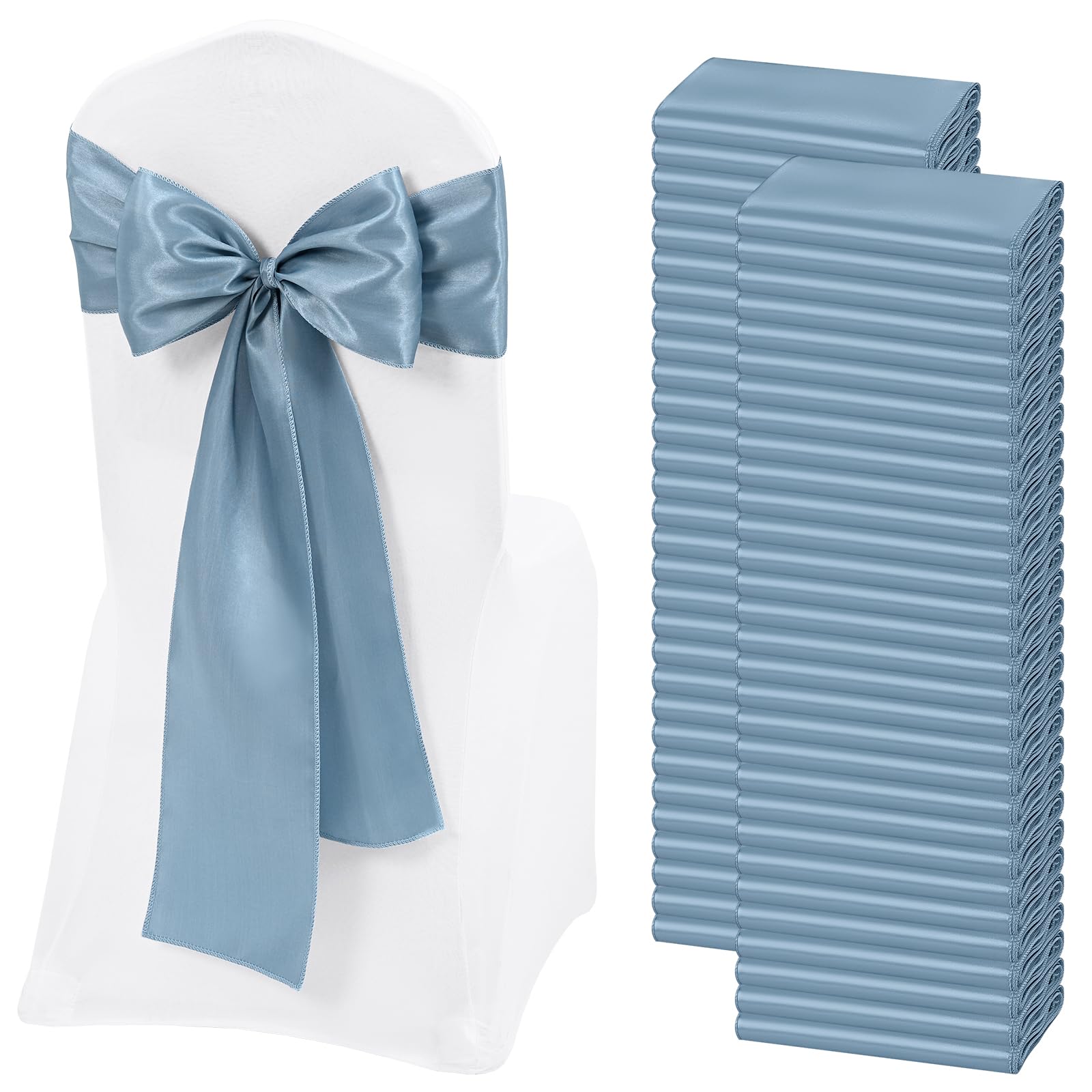 Stuhlschärpen aus Satin, Staubblau, Schleifen, dekorativ, Stuhlhussen, Schärpen für Thanksgiving, Hochzeit, Weihnachten, Bankett, Party, Zuhause, Küche, Dekoration (17,8 x 274,3 cm), 60 Stück