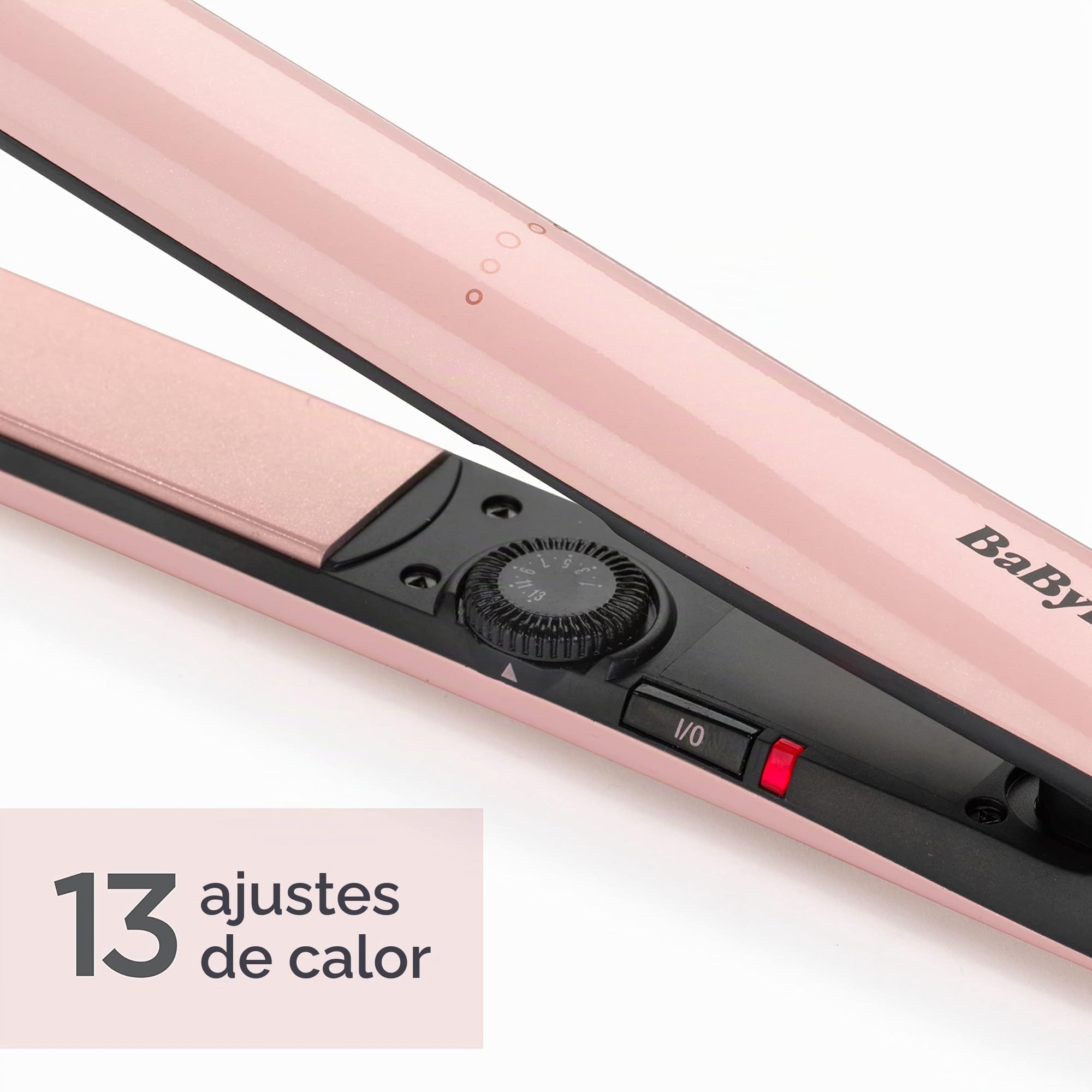 BaByliss Rose Blush 235C Plancha de pelo, platos de cerámica extralargos, calor variable hasta 235 °C, color rosa
