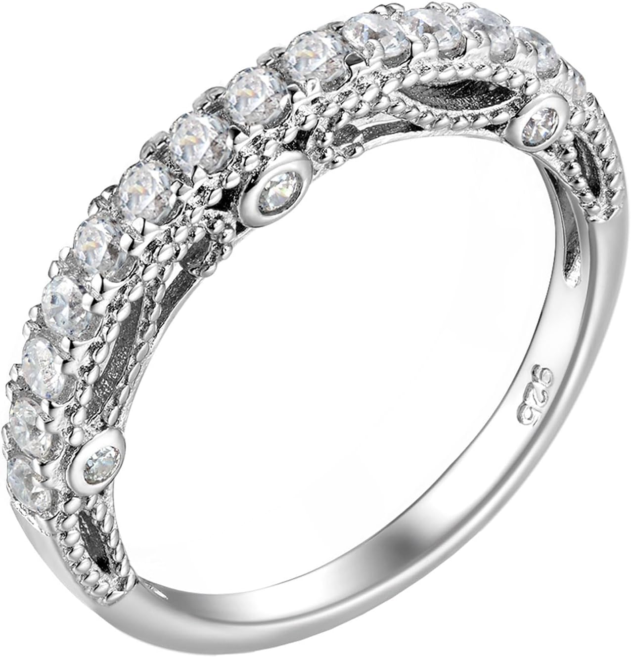 WuziwenStackable Eternity Guard Ring Enhancer for Women 925 Sterling Silver CZ Half Eternity Promise Ring for Her