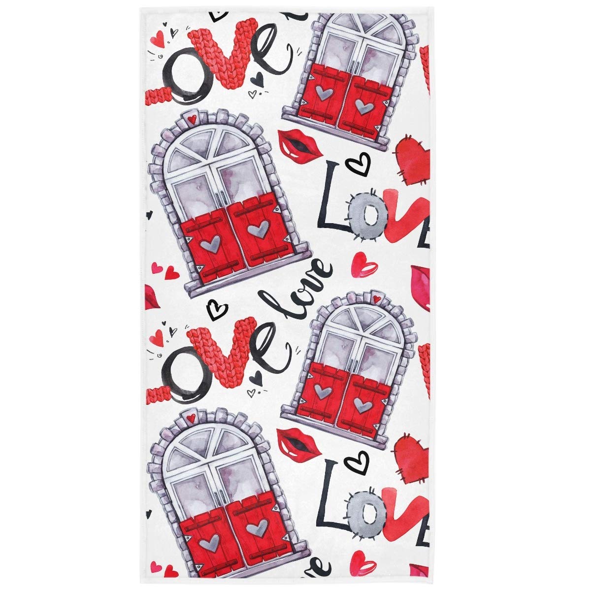 Pfrewn Windows Love Hearts Lips Hand Towels 16x30 in Romantic Eiffel Tower Paris Bathroom Towel Ultra Soft Absorbent Small Bath Towel Kitchen Dish Guest Towel Mother's ValentineDecorations