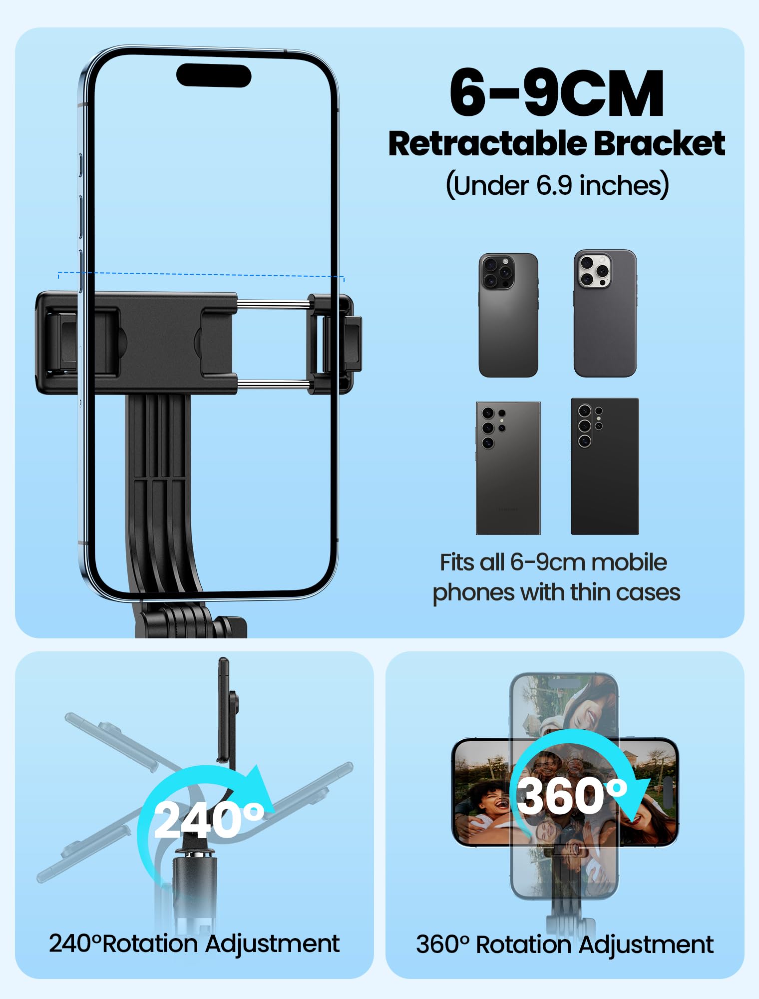 Perche à Selfie 3-en-1 NEUTYPECHIC - 170cm Extensible, Trépied Et Télécommande Bluetooth
