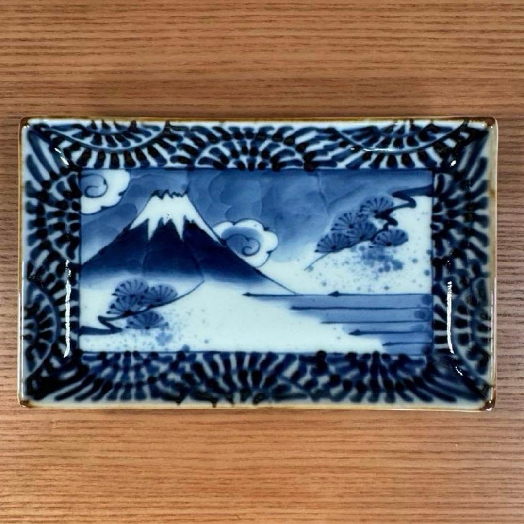 有田焼 福泉窯：染付濃蛸唐草富士山文 小焼物皿 4枚セット