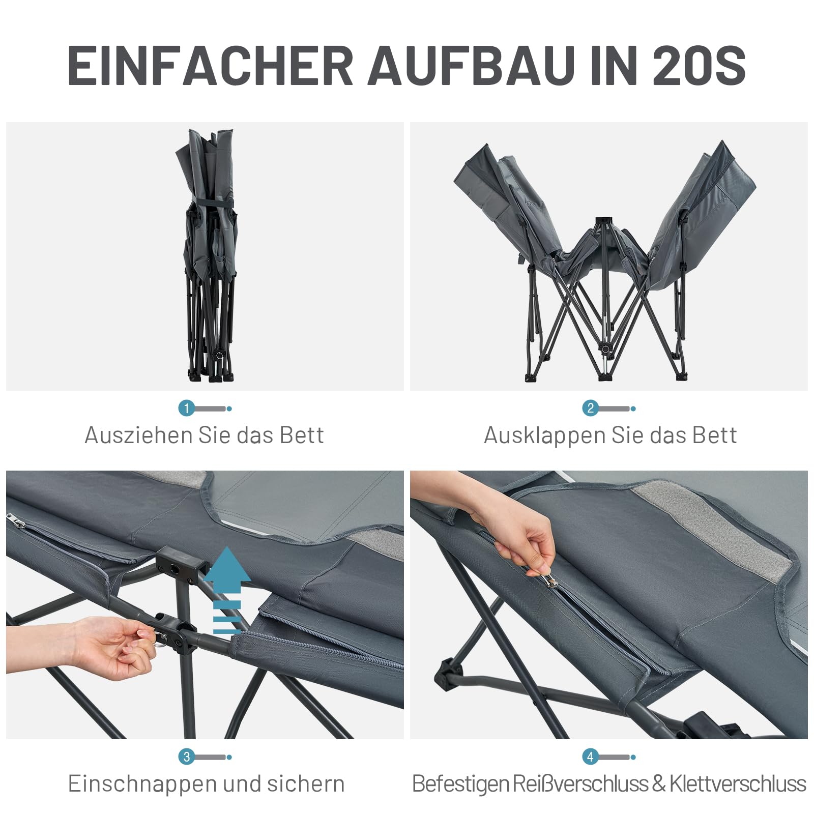 TIMBER RIDGE Feldbett Klappbar 150KG XXL Klappbett Camping All-in-one