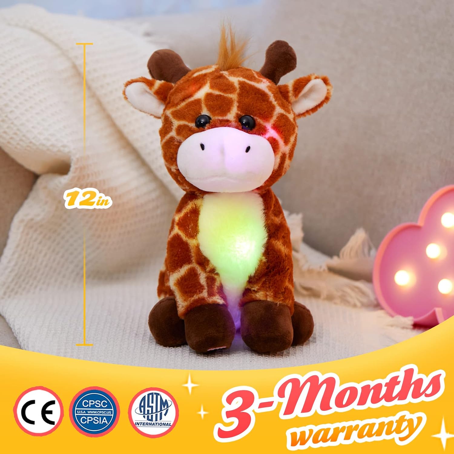Glow Guards 12'' Light up Giraffe Stuffed Animals Glow Soft Plush Toy with LED Night Lights Wildlife Birthday Christmas for Toddler Kids