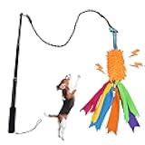 ASOCEA Dog Tug Toy with Flirt Pole, Aggressive Chewers Dog Squeaky Bungee Rope Chase Pull Tug of War Lure Toy with Teaser Wand for Small Medium Large Dogs Puppy Outdoor Exercise & Training