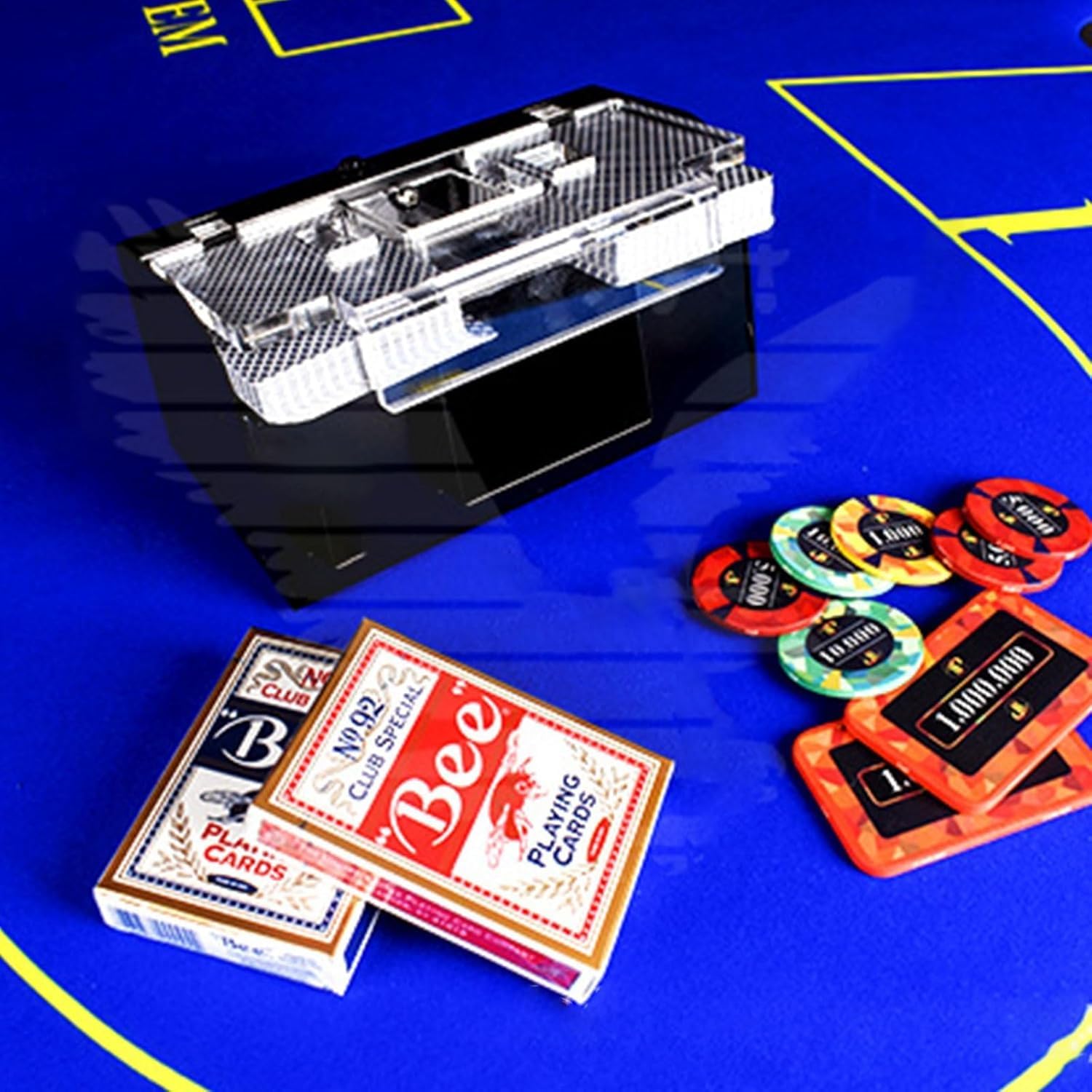 Card Shuffler 2 Deck Automatic Casino Pro for Poker, Uno, Phase 10, Texas Hold'em, Blackjack: Black Finish - Power Supply Powered 220v
