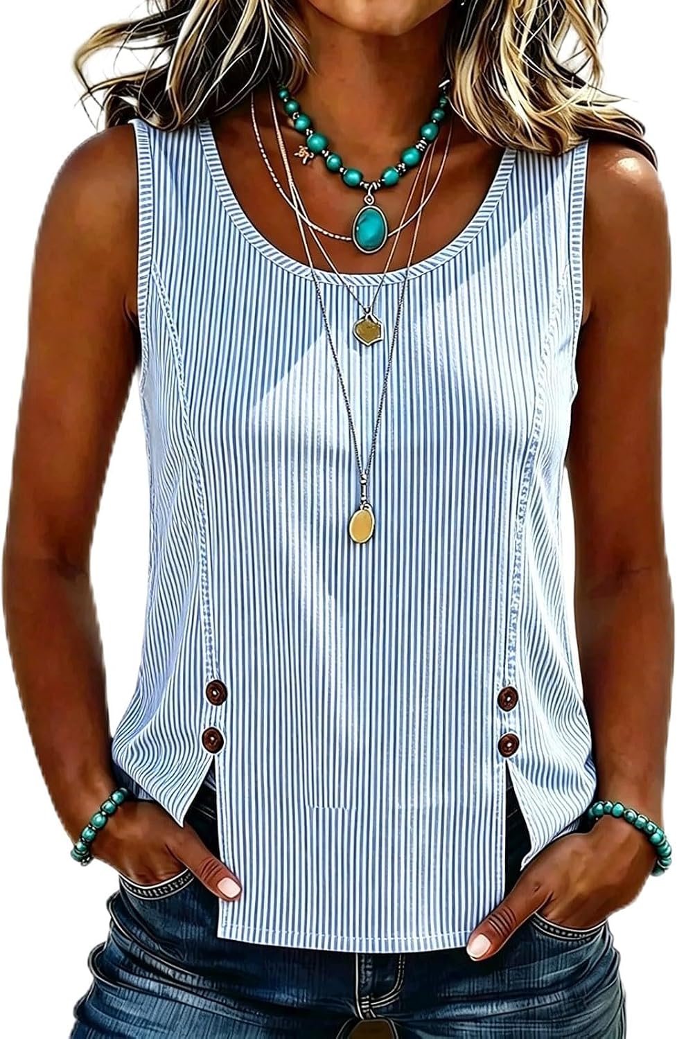 Womens Tank Tops Striped Crew Neck Sleeveless Tee Loose | Womens Tank Tops Striped Crew Neck Sleeveless Tee Loose Fit Casual Shirts Summer Going Out Clothes