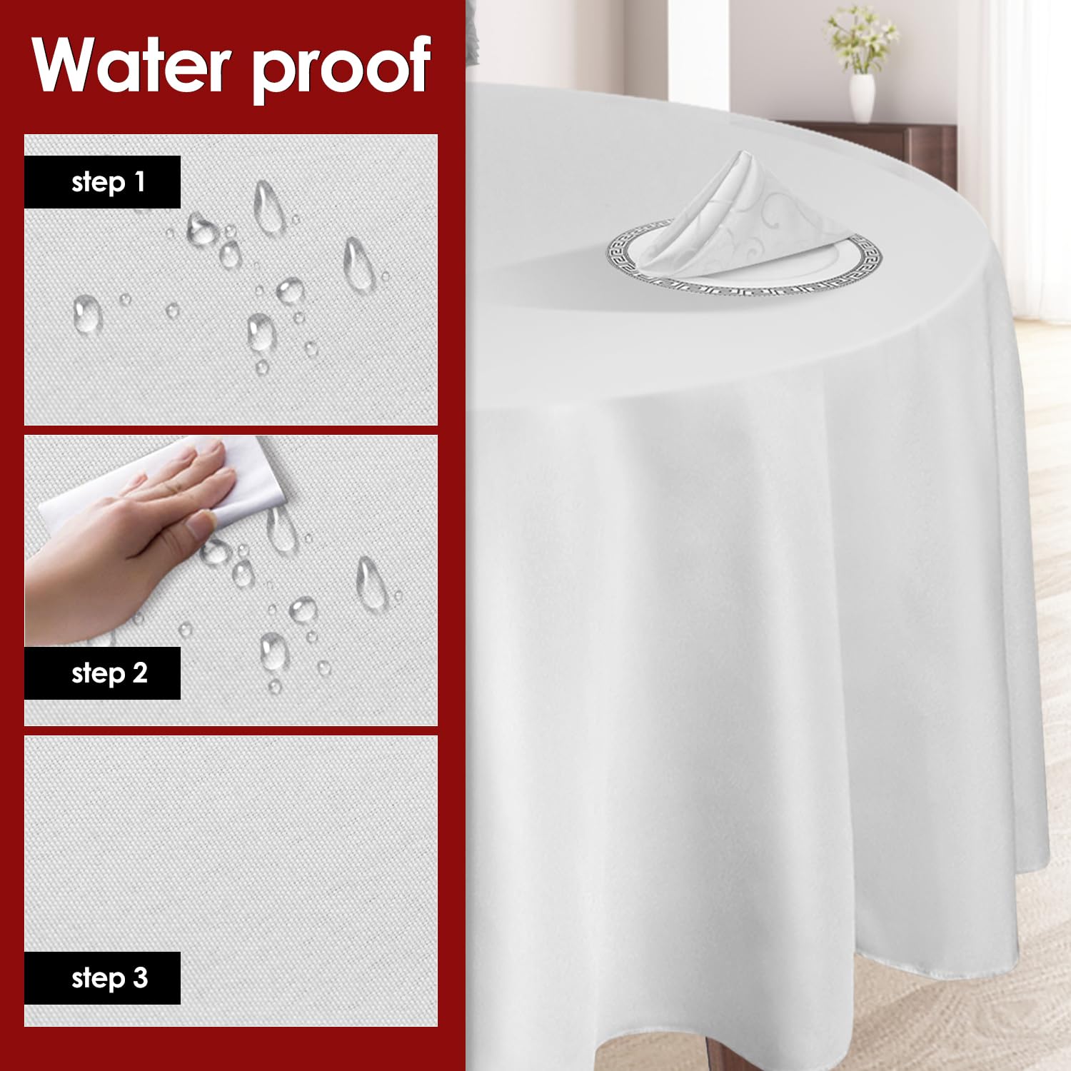 Eliamo 6 Pack Round White Tableclothes, Diameter 60 Inch Round Polyester Tablecloth for Weddings, Parties, Camping (White)