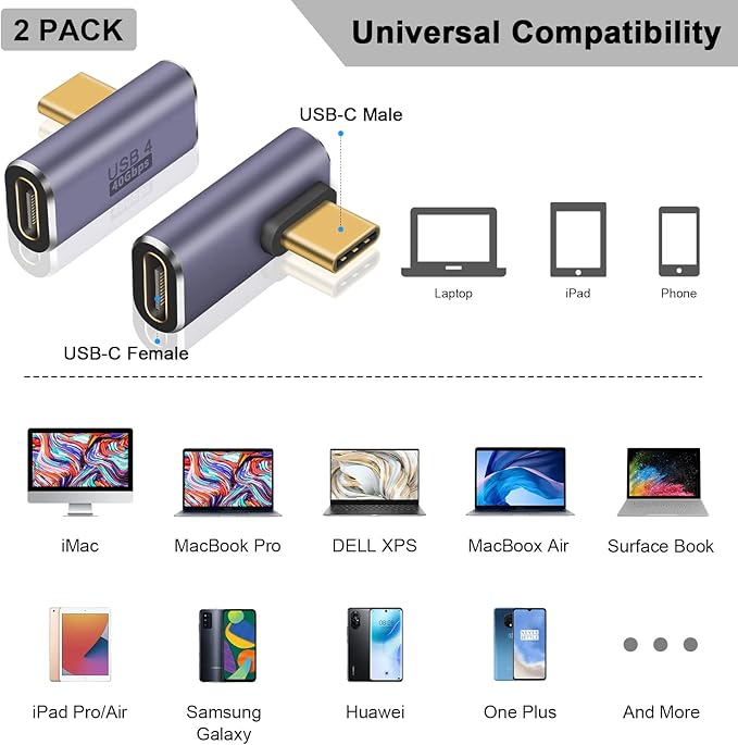 Adaptador USB C Poyiccot de 90° 40Gbps 8K 100W 2 Pack miniatura 5