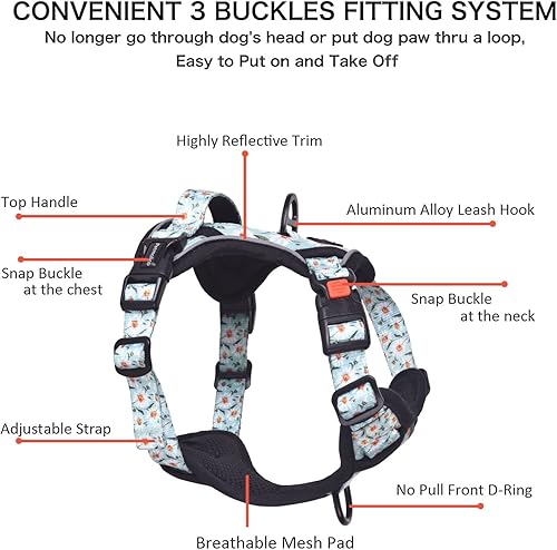 Miniatura 3 de Petmolico - Juego de arnés para perro sin tirones, 2 correas de sujeción con asa de fácil control, chaleco reflectante para razas medianas, arnés