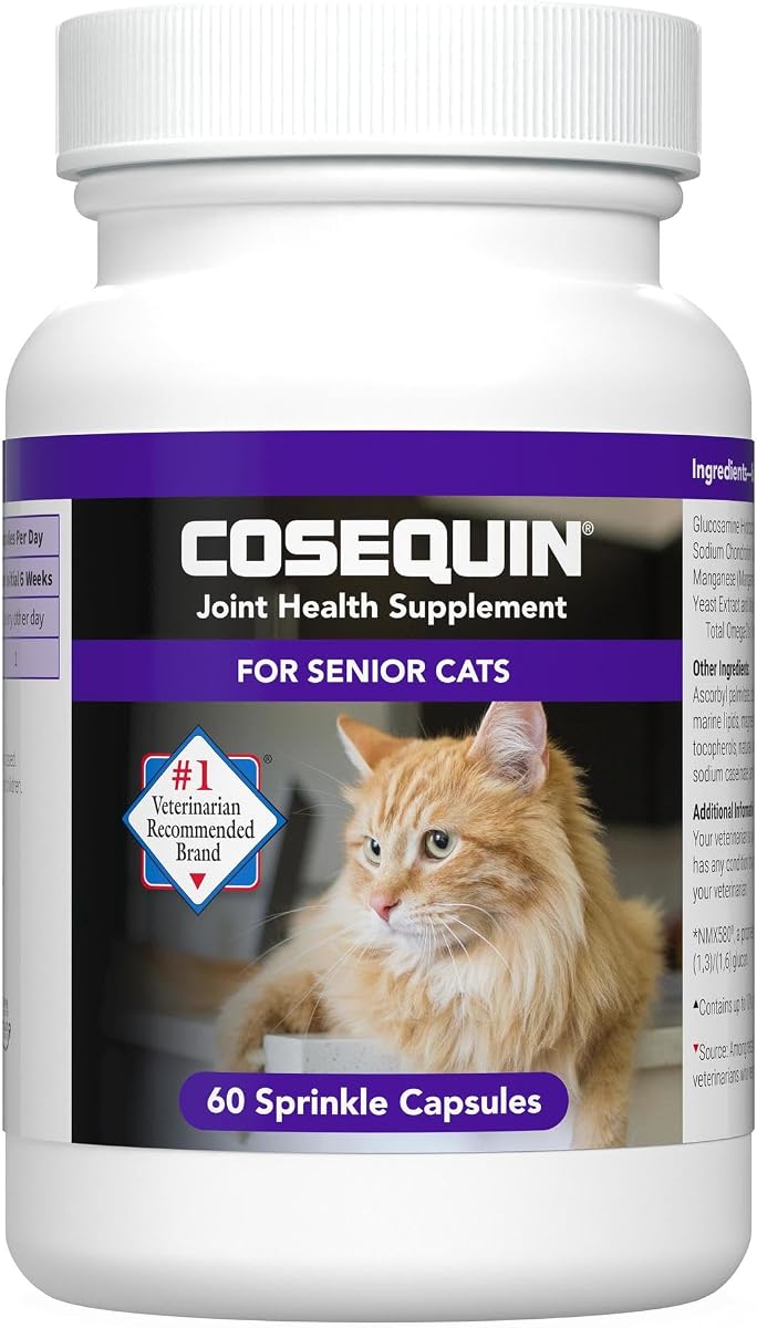 Nutramax Cosequin Senior Suplemento articular para gatos, cápsula espolvoreada, 60 unidades | Cápsulas de glucosamina + condroitina para gatos mayores, apoya la salud de las articulaciones + piel y pelaje + salud inmune, espolvorear sobre los alimentos