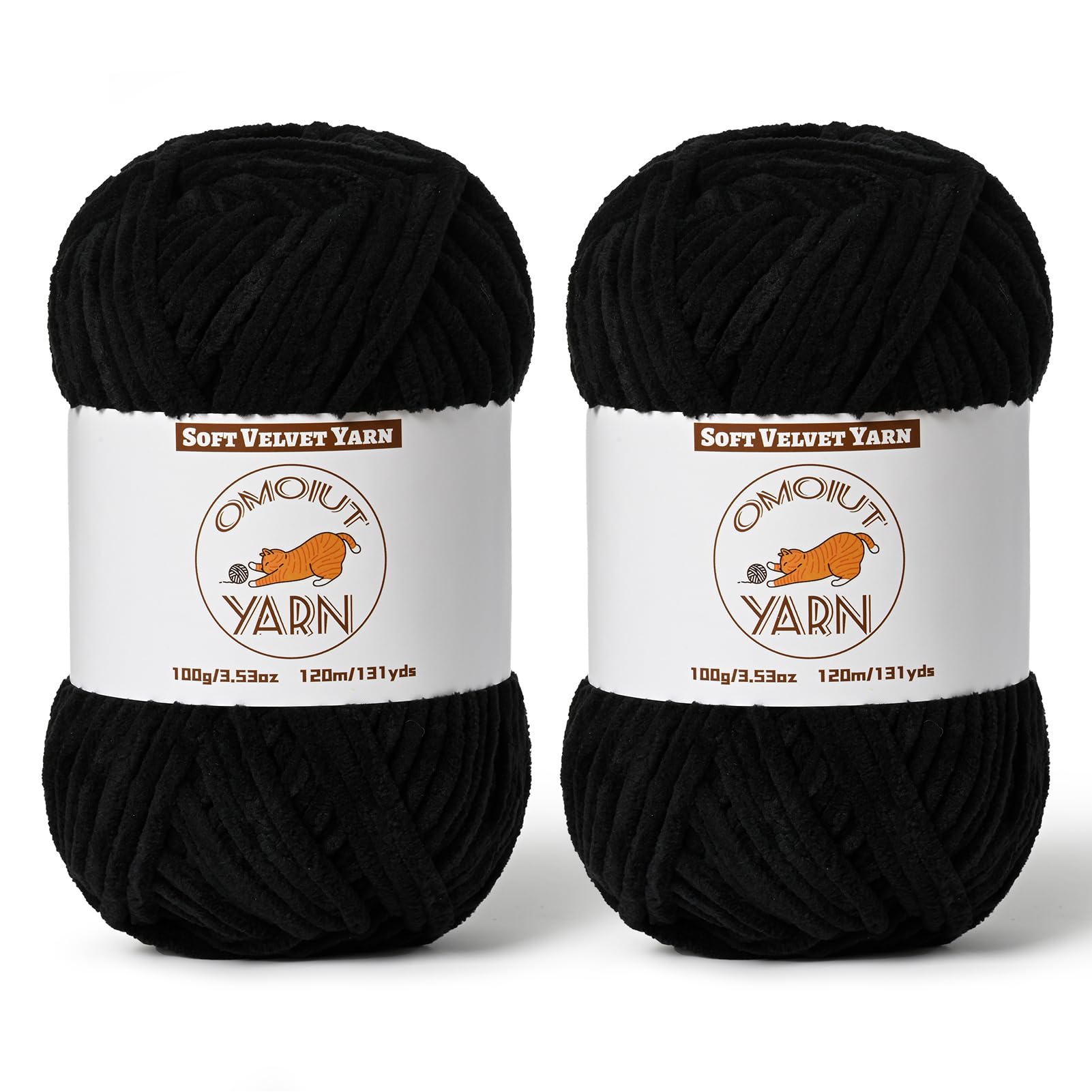 2 Pack Black Fluffy Velvet Yarn for Crocheting,Chunky Chenille Baby Blanket Yarn for Crochet,Soft Fuzzy Puzzle Yarn for Knitting,(100g/3.53oz Each) Bulky Thick Amigurumi Crochet Yarns