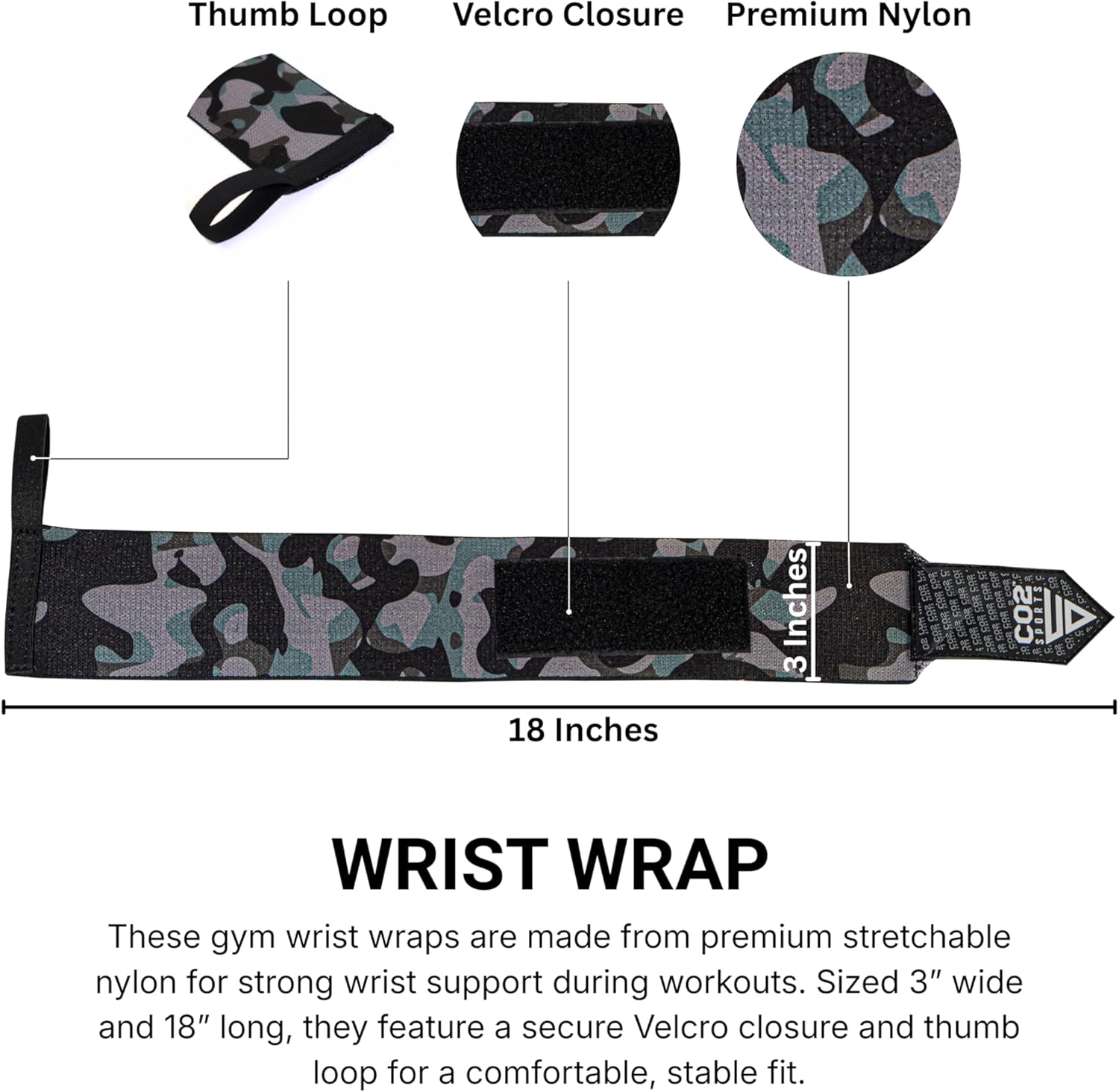 Wrist Wraps for Weightlifting - 18” Premium Wrist Wraps for Weightlifting with Thumb Loop, Gym Wrist Wraps for Curls, Dips, Bench, Powerlifting & Training