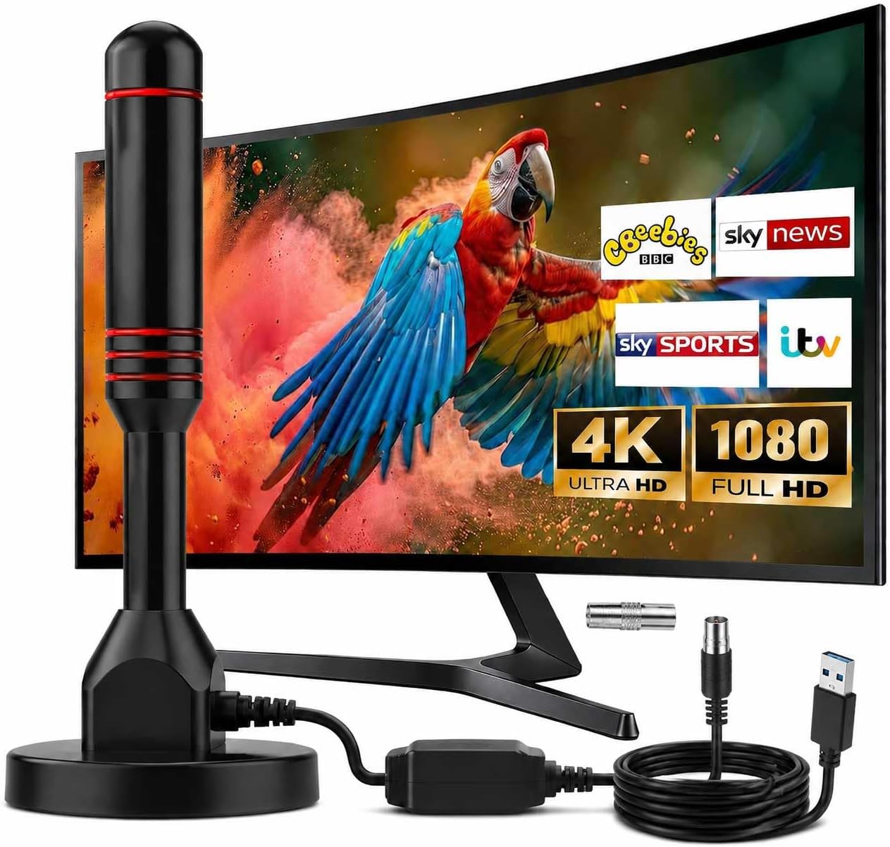 DVB-T/DVB-T2 Antenne mit Verst rker 360  Empfang HDTV Zimmerantenne f r Fernseher f r 4K Full HD TV Magnetfu  5m Kabel f r Digitales Fernsehen