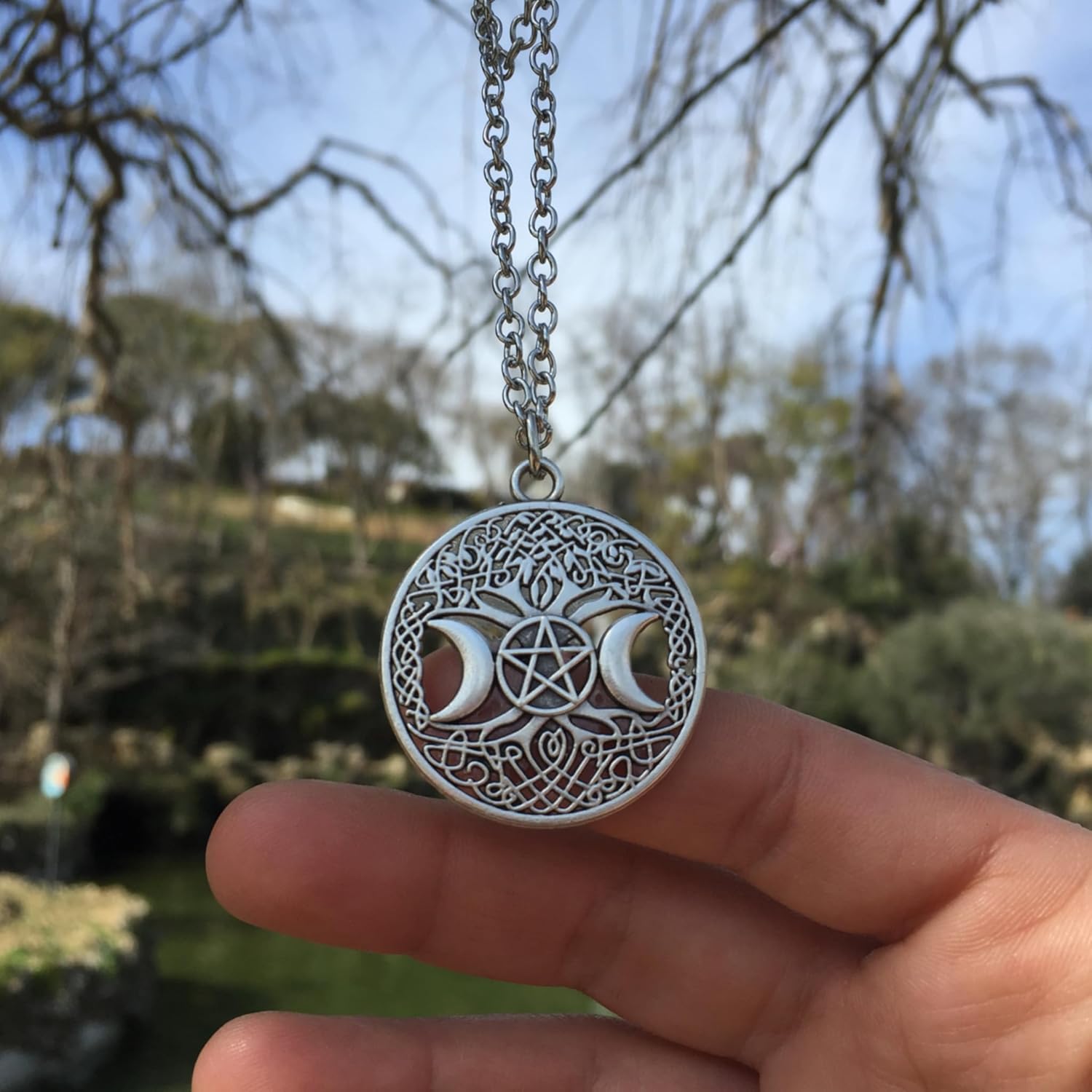 Triple Moon Goddess Hecate Symbol Necklace - Image 7