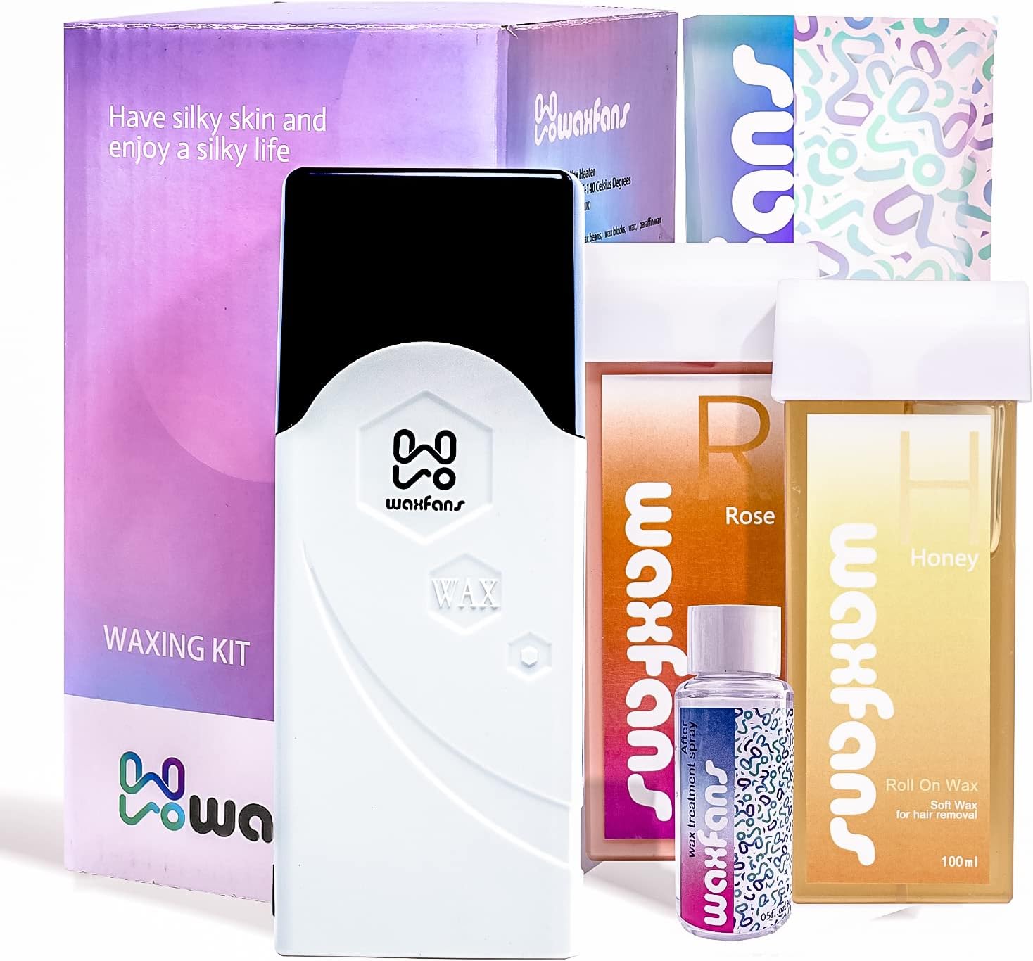 Waxfans Roll on Wax Kit,Waxing Kit Wax Roller Kit for Hair Removal,Waxing Roller for Larger Areas of the Body,Home Waxing Kit for Women and Men,Suitable for Sensitive Skin (white)