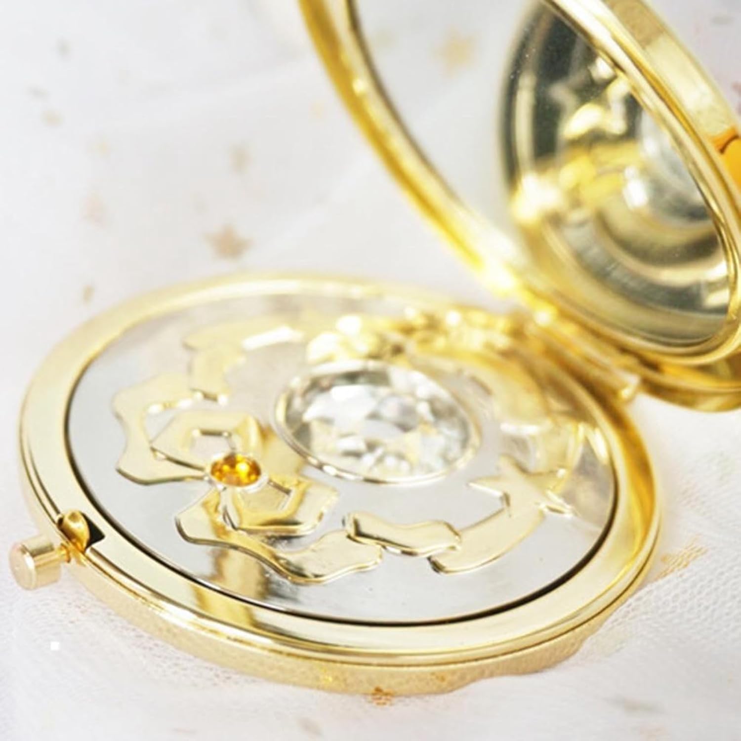 Yosoo Anime Makeup Mirror Folded Cosmetic Star Prop for Cosplay, Portable Transformer Silver Crystal Folding Face Mirror, Compact Mirror Makeup Mirror for Purse