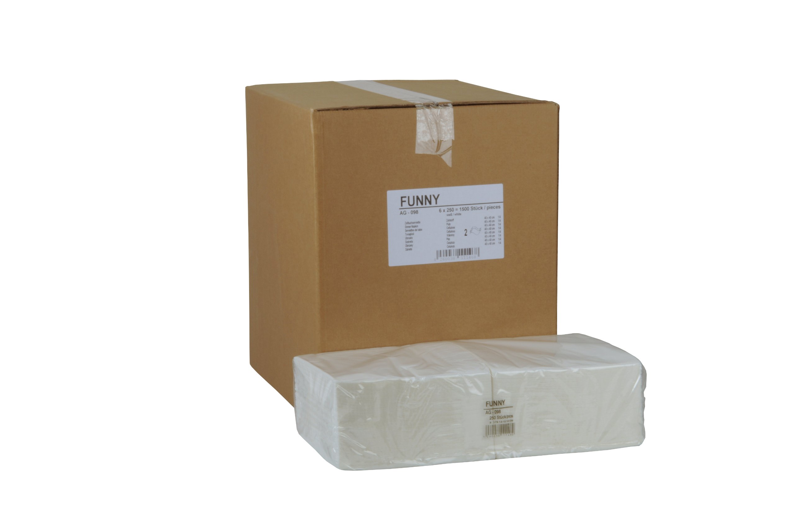 Funny Lot de 6 packs de 250 serviettes de table 2 plis Blanc 40 x 40 cm