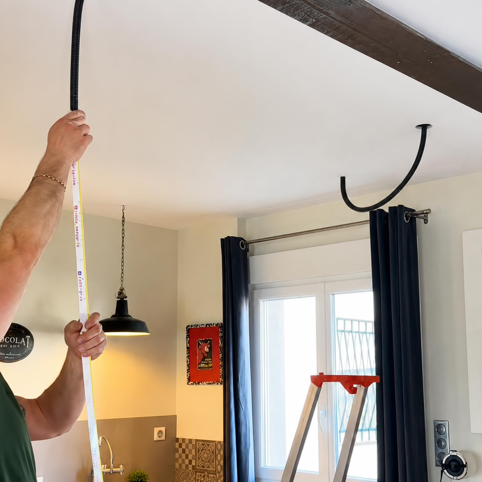 EASY-GRIP - Aiguille Électricien 3m – Passe Câble Mural avec Chaînette, Agrafe – Tire Fil Électrique Flexible et Gradué pour Cloisons, Faux Plafonds et Combles - Breveté et Made in France