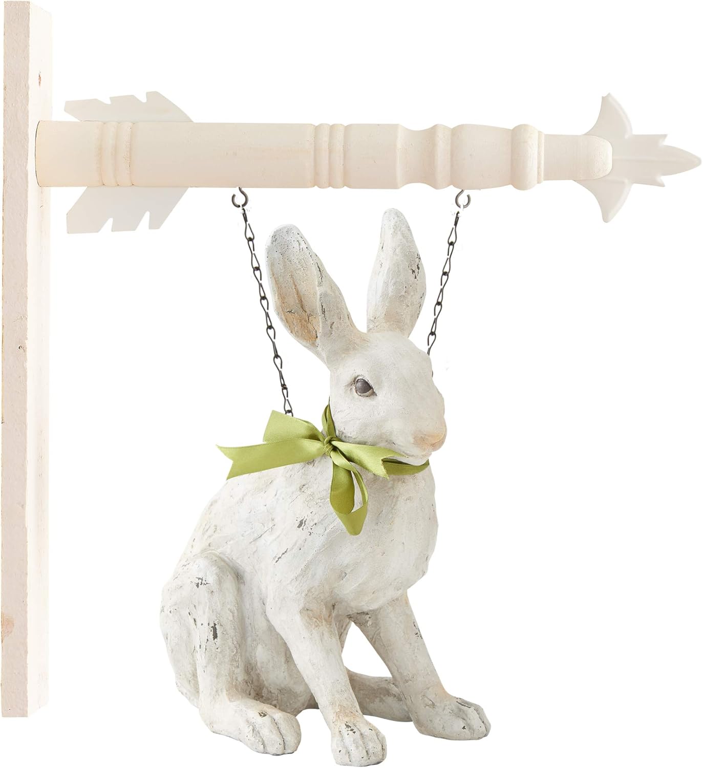K&K Interiors 11.5 Inch Sitting White Rabbit with Green Ribbon Bow Arrow Replacement