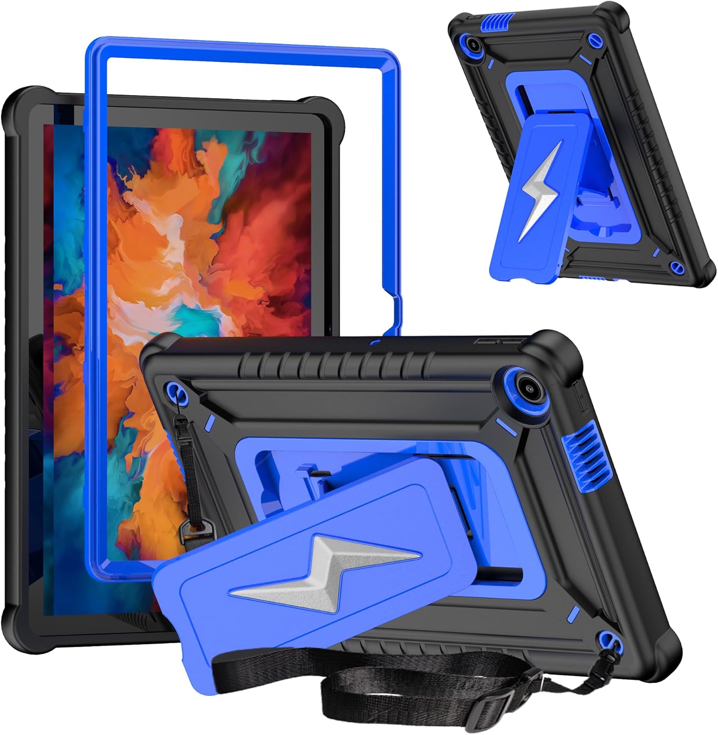 Case for Lenovo Tab 10.1 inch 2025 Released (TB311FU) - Hybrid Protective Case Cover with Kickstand Lightning Design (Black/Blue)