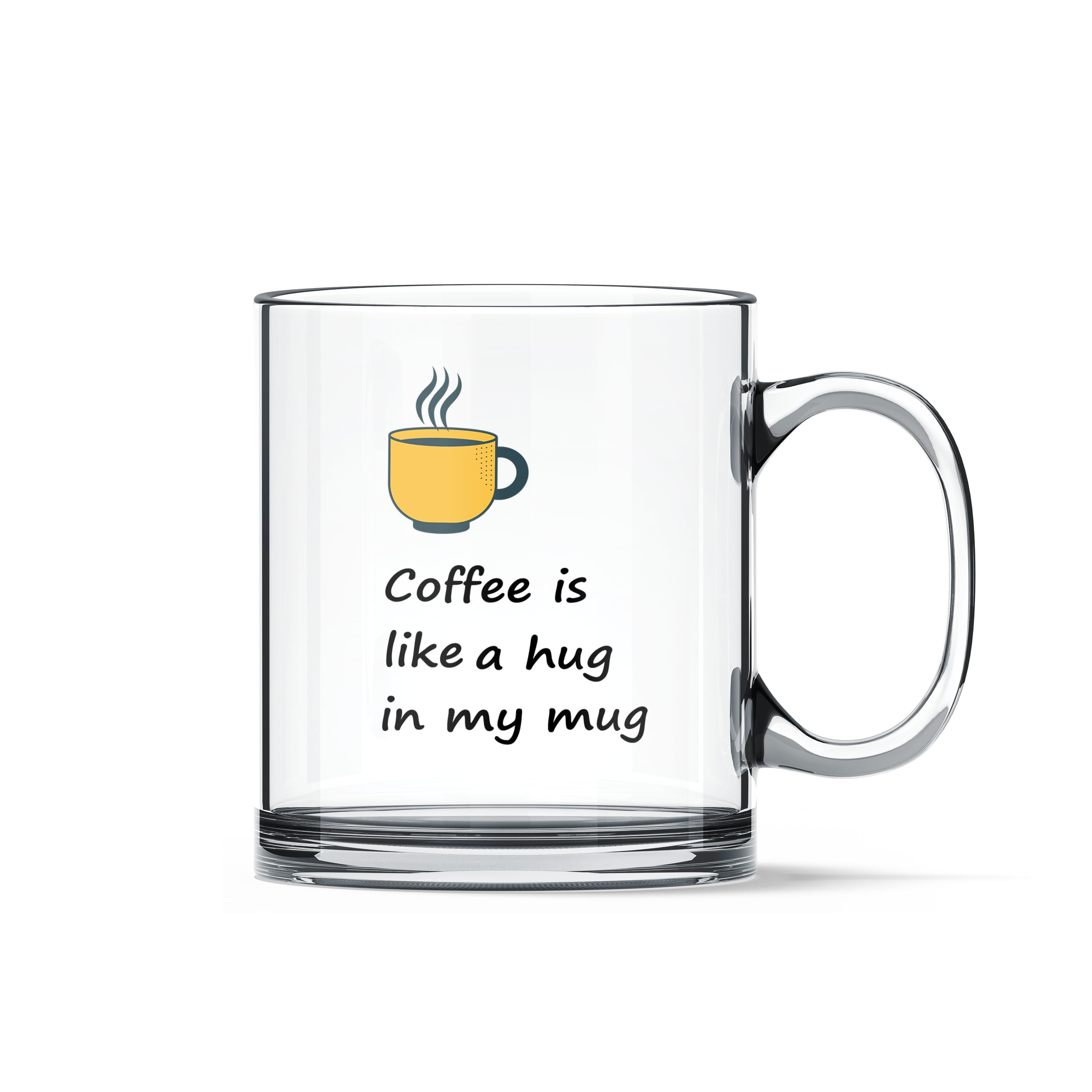 " Coffee is Like a Hug Printed Transparent Glass Coffee Mug| Tea Cup Gift for Friend, Bestfriend, Family, Girlfriend, Boys and Girl Glass Mug, Single Mug | Pack of 1, 330ml
