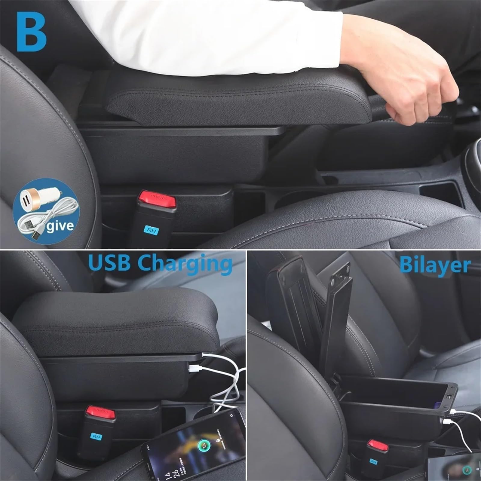 Armsteun Richter Bush Pasuje Do Seat Ibiza 6j Ibiza 6L Podłokietnik Box Podłokietnik Samochodowy Auto Storage Box Części Do Modernizacji Akcesoria Samochodowe Wnętrza Ramię(B3 Black white 3USB)