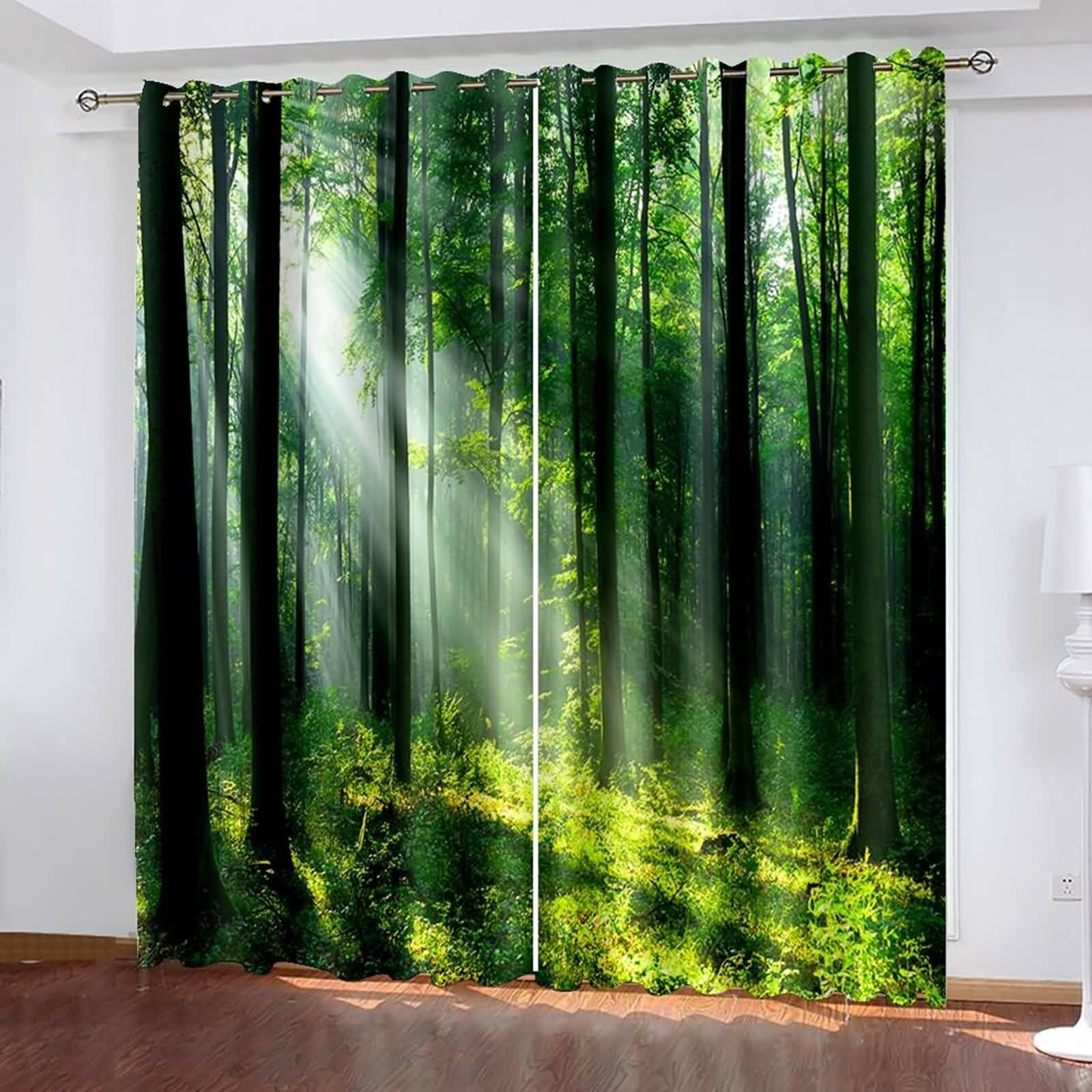 Rideau isolant thermique occultant forêt pour salon 86x183cm vert