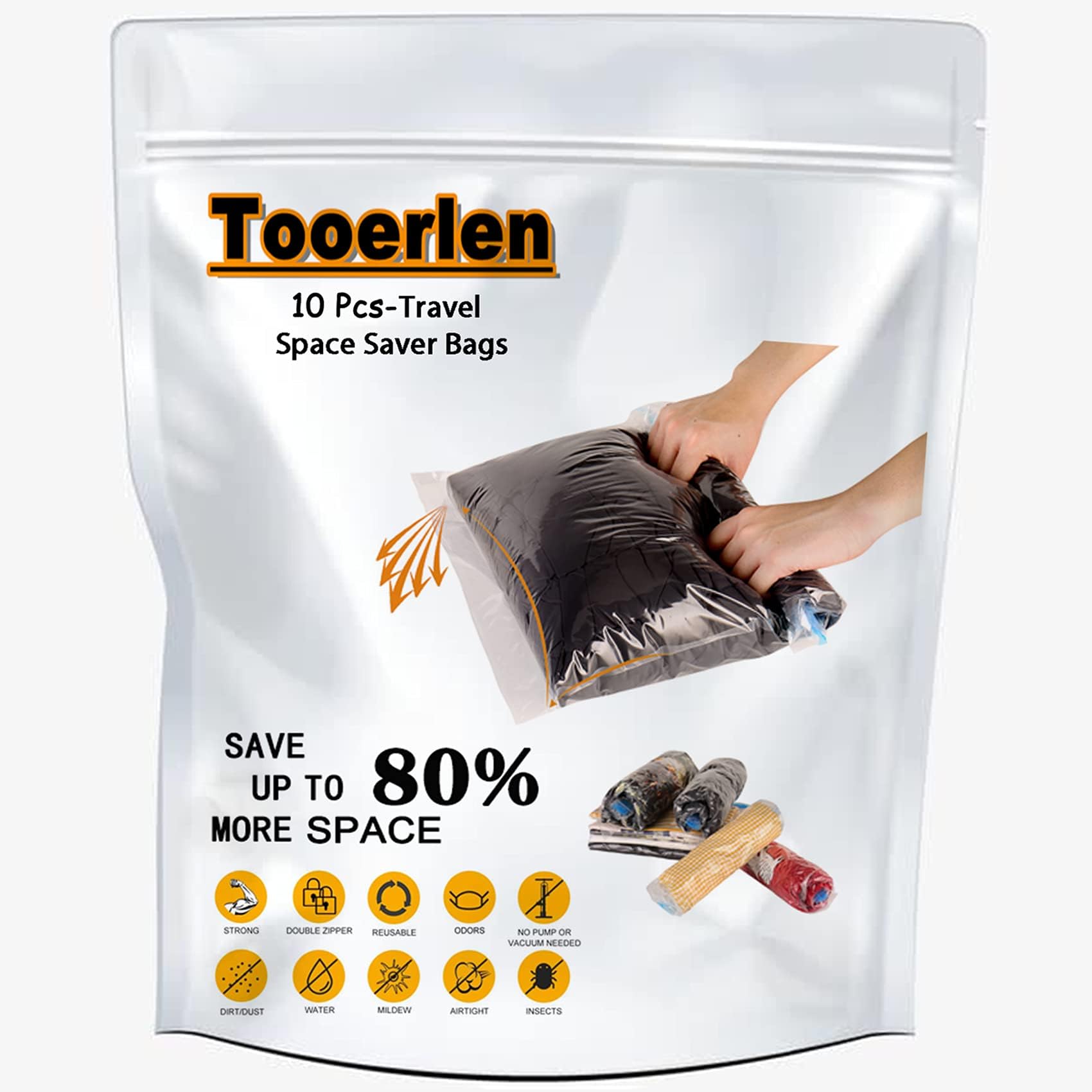 Space Saver Bags for Travel 10 Pack Compression Bags for Travel Accessories, No Vacuum Pump Needed, Roll-up Storage Bags for Luggage Packing-Organizers