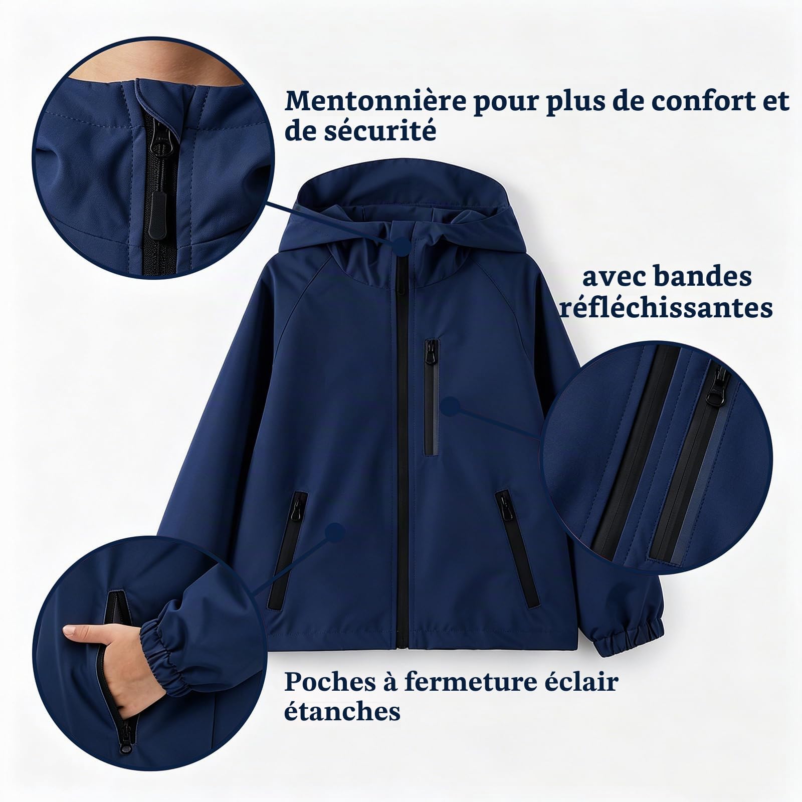 Veste Imperméable à Capuche Léger pour Garçon Filles 5-13 ans