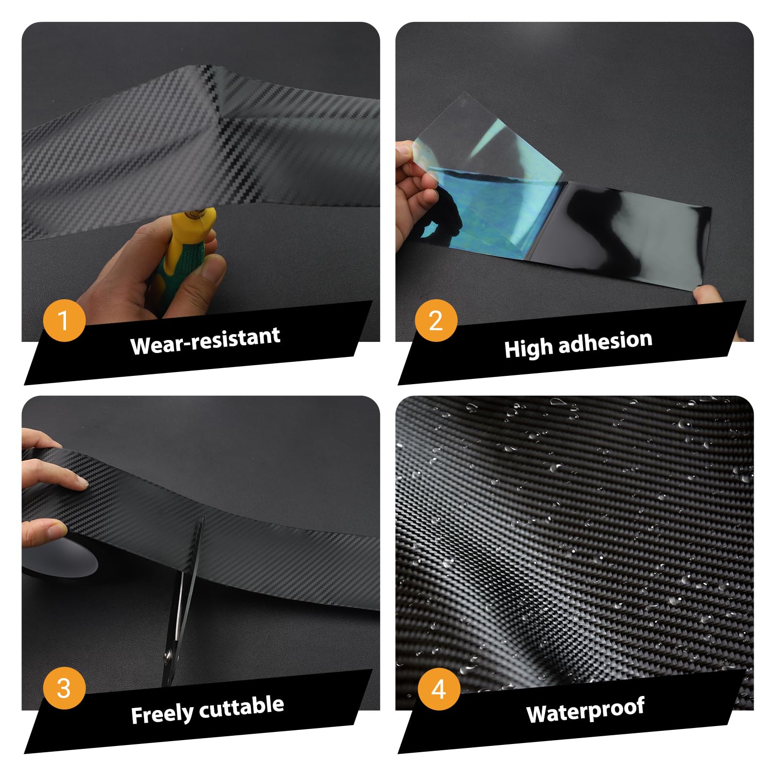 Fydun Zwarte autodeurrandfolie, krasbestendig, voor deurrand, deurbumper, beschermband, zelfklevend, koolstofvezelstrip (7 cm x Fydun Zwarte autodeurrandfolie, krasbestendig, voor deurrand, deurbumper, beschermband, zelfklevend, koolstofvezelstrip (7 cm x