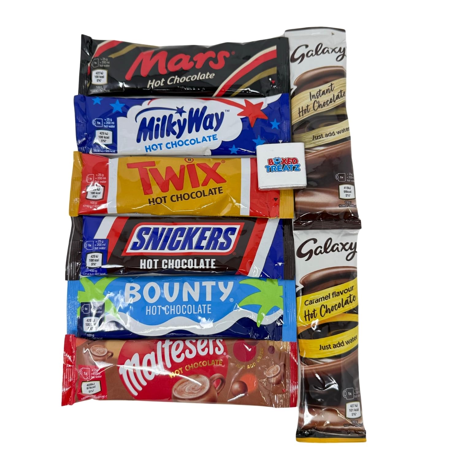 Boxed Treatz Hot Chocolate Gift Set with 8 Flavoured Sachets, 25g Each, Christmas Hamper Collection with Neapolitan Chocolate