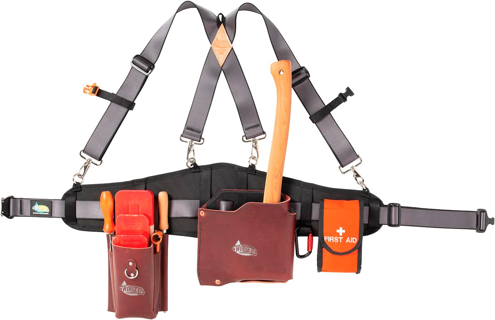 Leather Logging Belt Kit, Latigo Leather Tool Belt with Suspenders, Arborist Accessory and First Aid Pouch, Tool Belt for Waist sizes 30โ-52"
