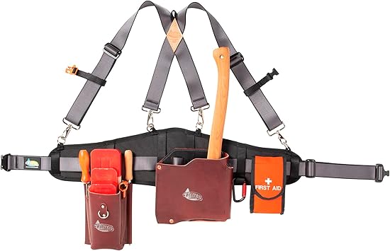 Weaver Arborist Leather Logging Belt Kit, Latigo Leather Tool Belt with Suspenders, Arborist Accessory and First Aid Pouch, Tool Belt for Waist sizes 30-52"