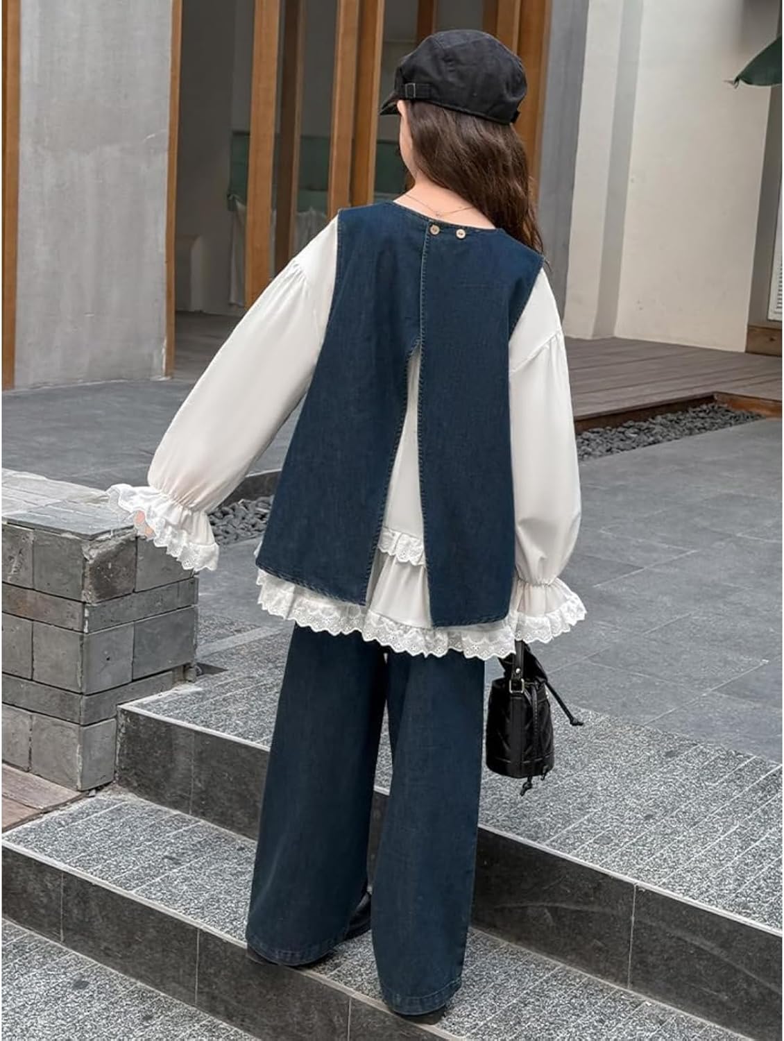 [HongzyFirm] 子供服 ジャージ キッズ 女の子 セットアップ トレーナー ベスト デニムパンツ 3点セット子供 上下セッ