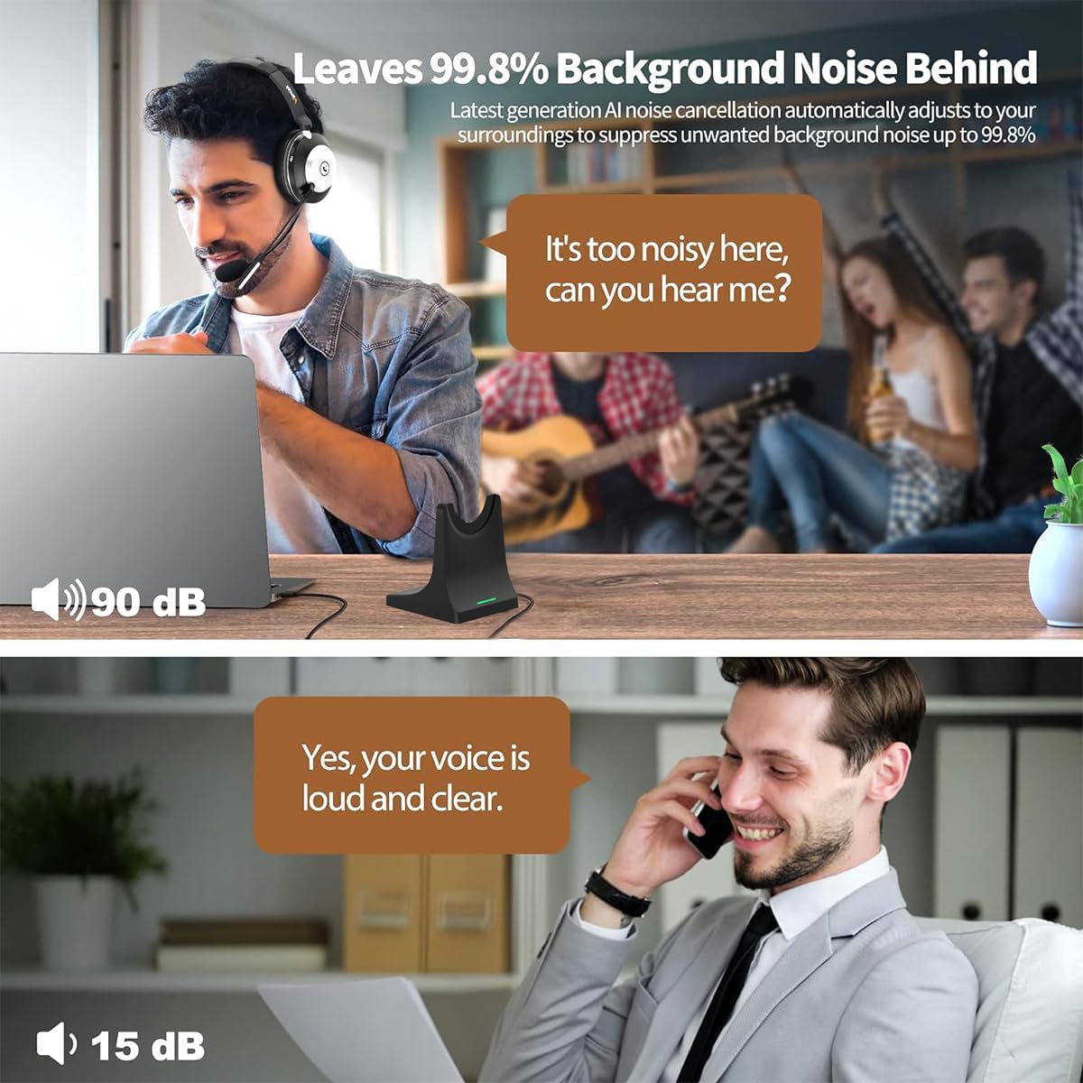 Wireless Headset with Mic for Work, Bluetooth Headset with Microphone (Noise Cancelling & Mute Button), Wireless Headphones with Mic for Work from Home/Office/PC/Call Center/Computer/Laptop/Teams/Zoom - Image 5