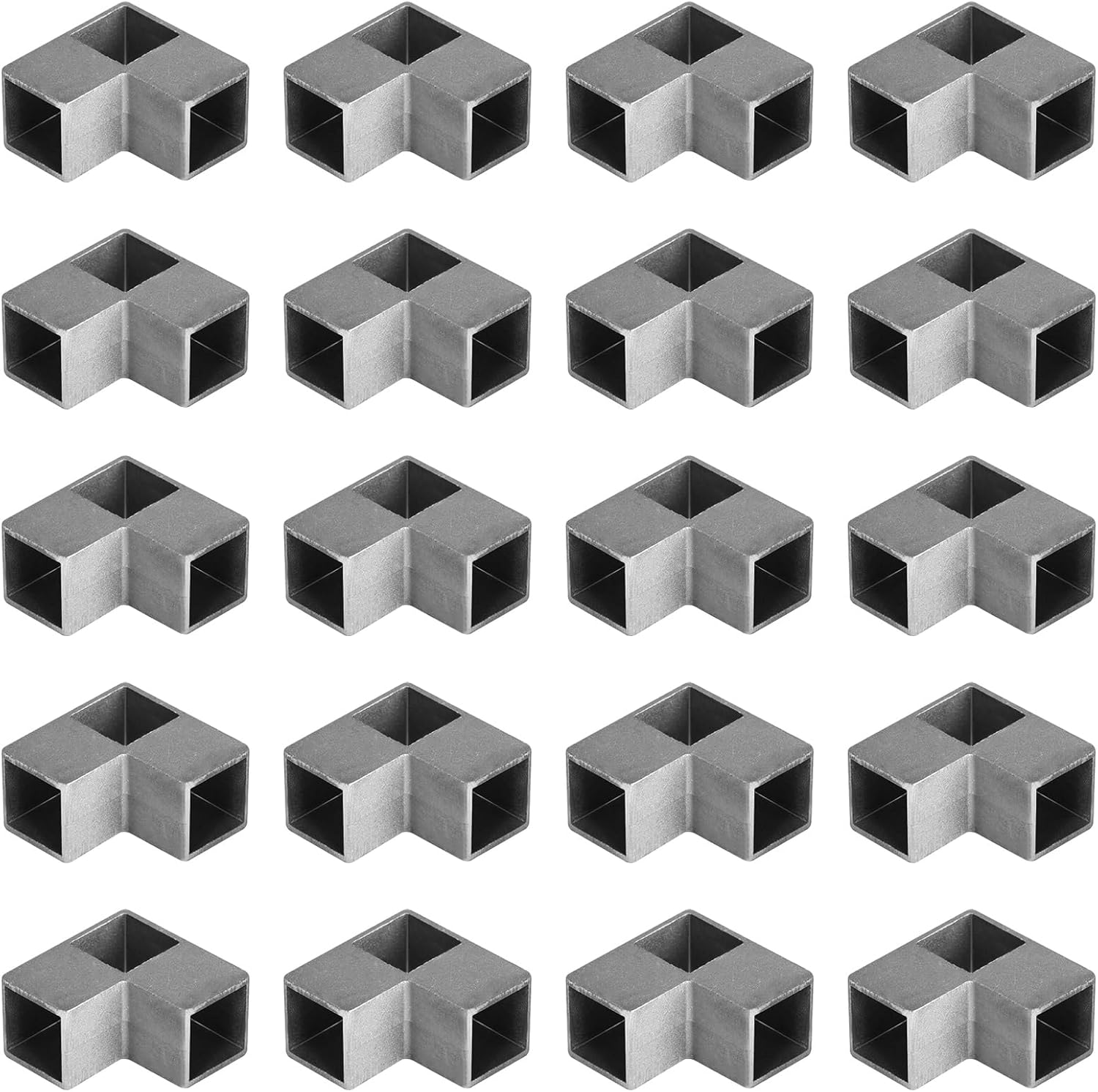 20 Pack 1" Aluminum Square Tube Connector, 3 Way L Shape Corner Cross Coupler, 90 Degree Elbow Fitting Chain Link Fence Handrail Guardrail Railing Pipe Clamps Joint