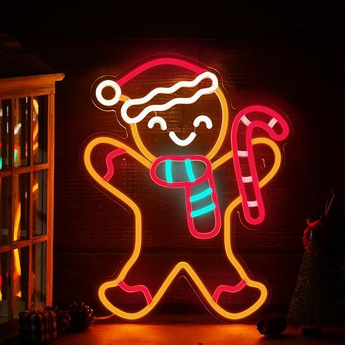 Xuhal Letrero de neón de hombre de jengibre, letrero de neón de Navidad, decoraciones de Navidad, letrero de luz LED de neón LED, barra de pared