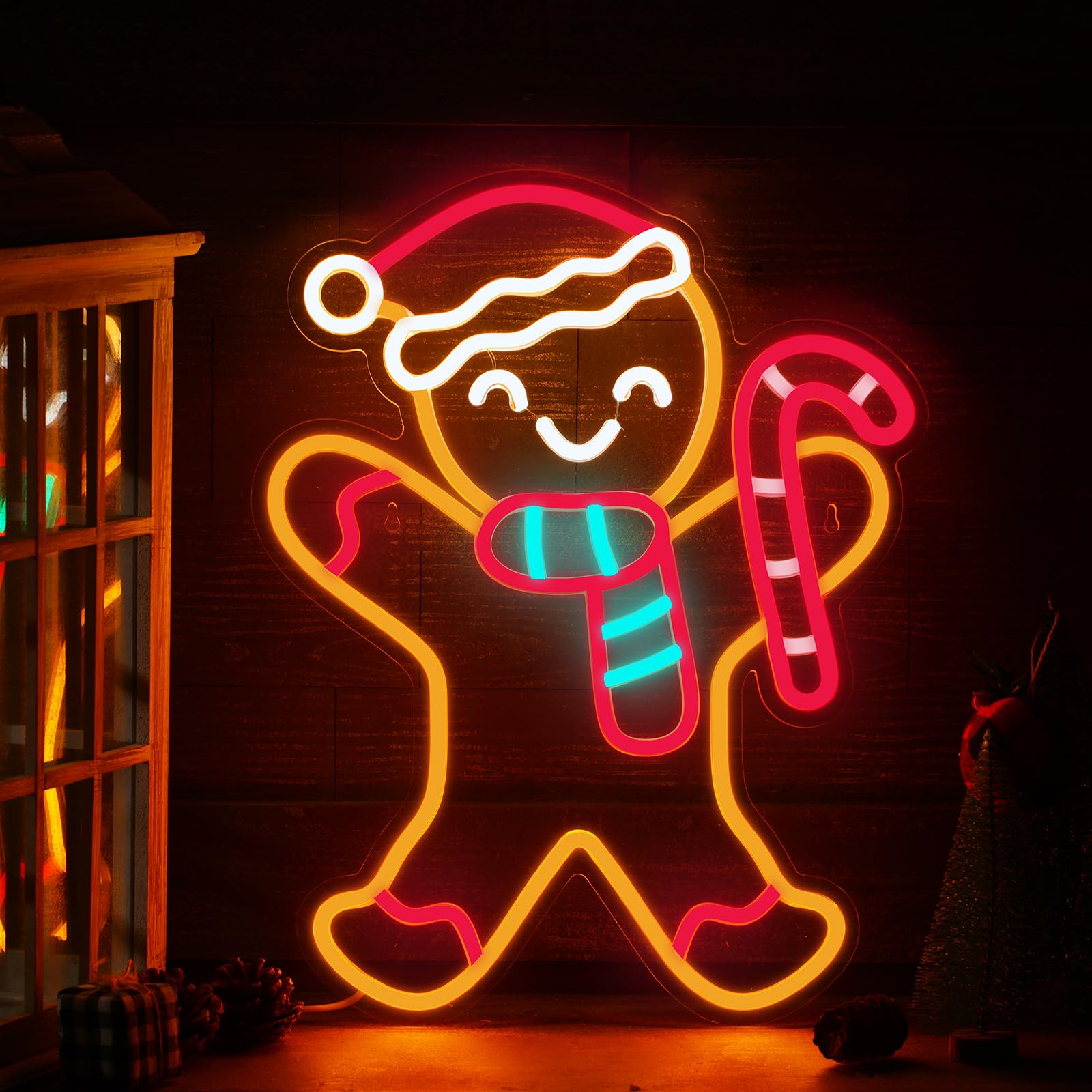 Panneau lumineux à LED bonhomme de pain d'épices pour déco salon hiver