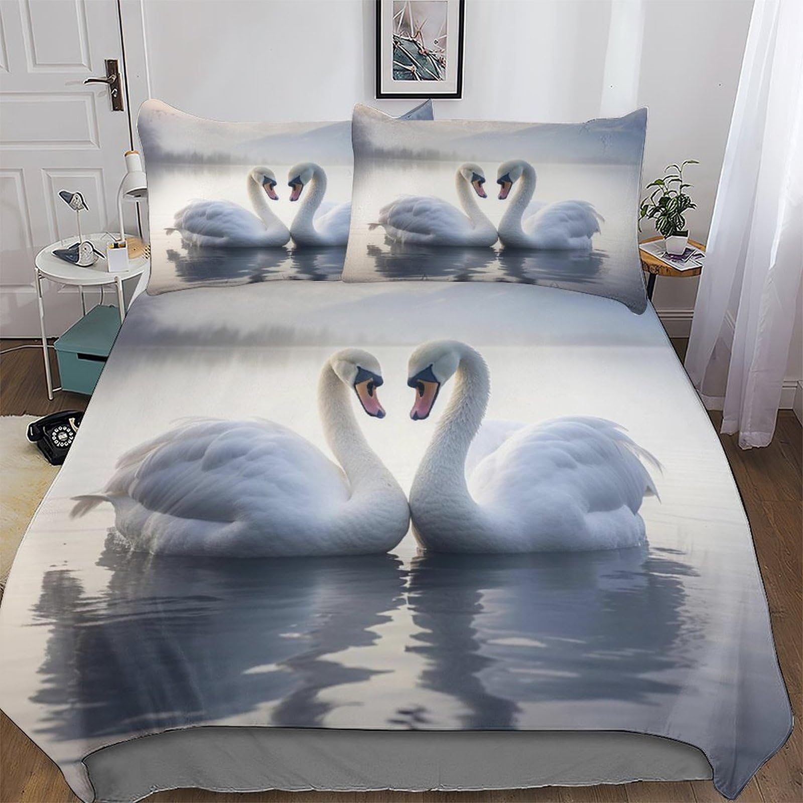 Housse de couette cygne hypoallergénique anti-acariens pour lit double 200x200