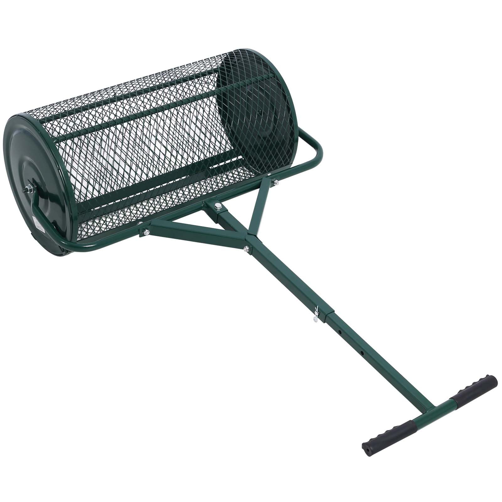 Spandiconcime per Torba da 24 Pollici, spandiconcime per Compost in Rete Metallica, Manico a T per Semina, Prato e Cura del Giardino, spandiconcime a rulli (Verde)