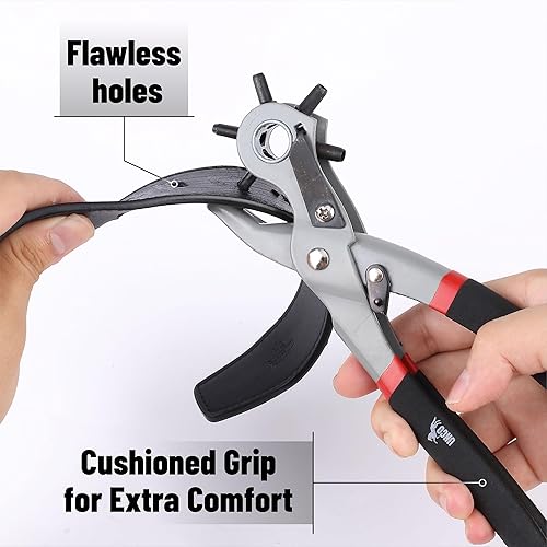 Miniatura 3 de UNCO - Herramienta de perforación de agujero de cuero, tamaños de múltiples agujeros, perforadora de agujero para cinturón, herramienta de punzonado