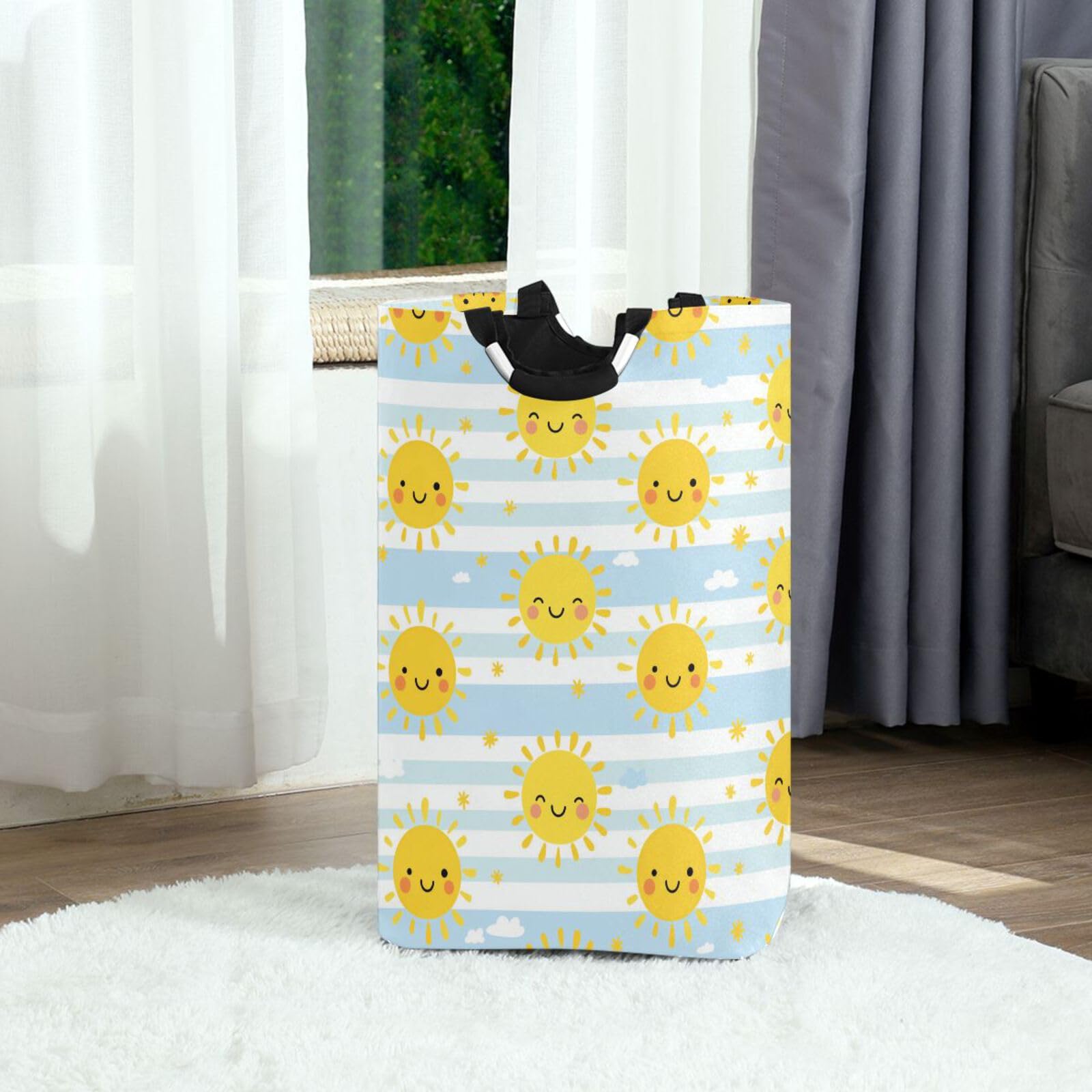 Jihqo Laundry Hamper Basket Cute Sun Collapsible Nursery Storage Bin Waterproof Clothing Baskets for Home Bedroom Bathroom Washing Room
