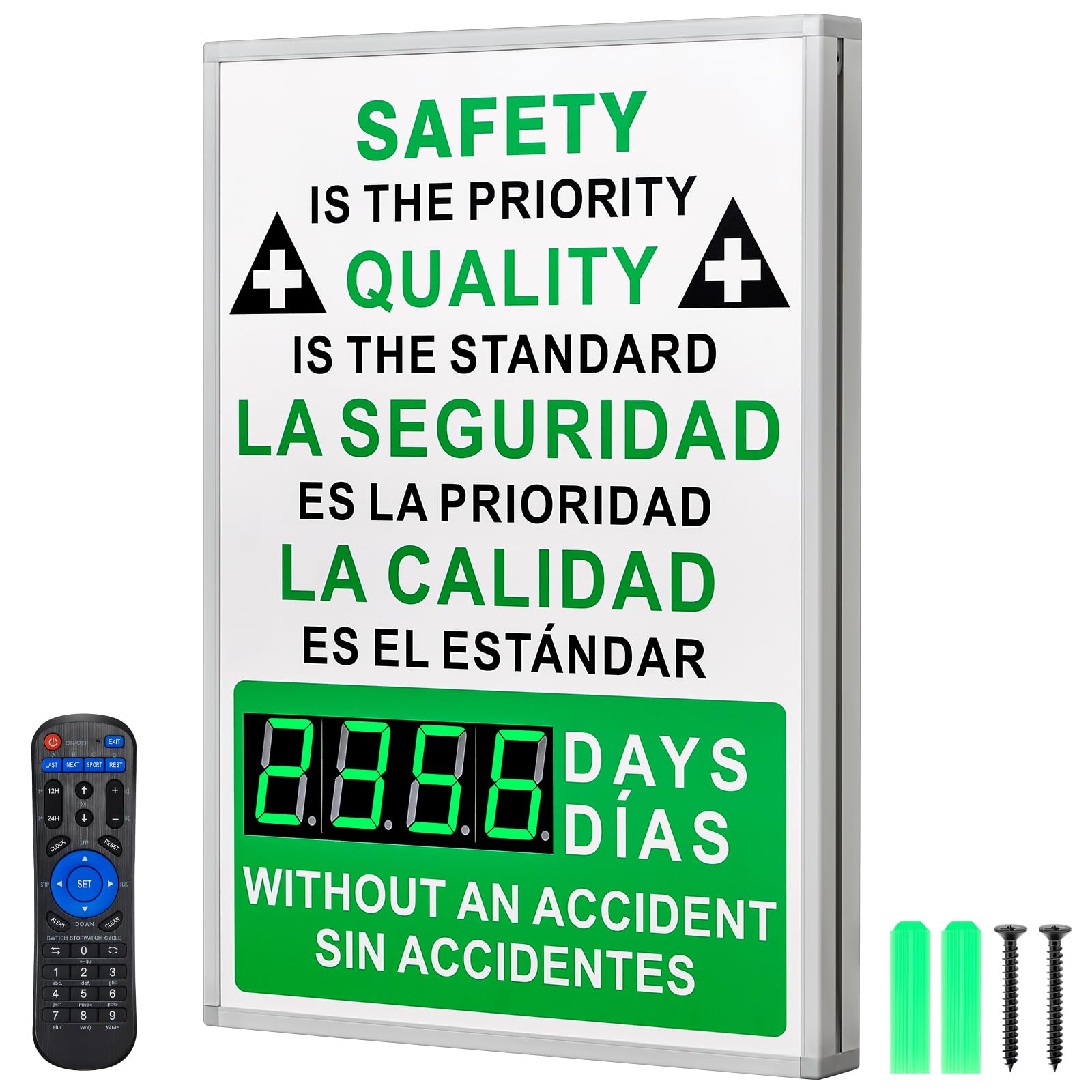 Days Safety Is The Priority Without Accident - Marcador electrónico de seguridad de 28 x 20 pulgadas con control remoto, marcador seguro con texto en inglés «Days Without a Lost Time Accident Are
